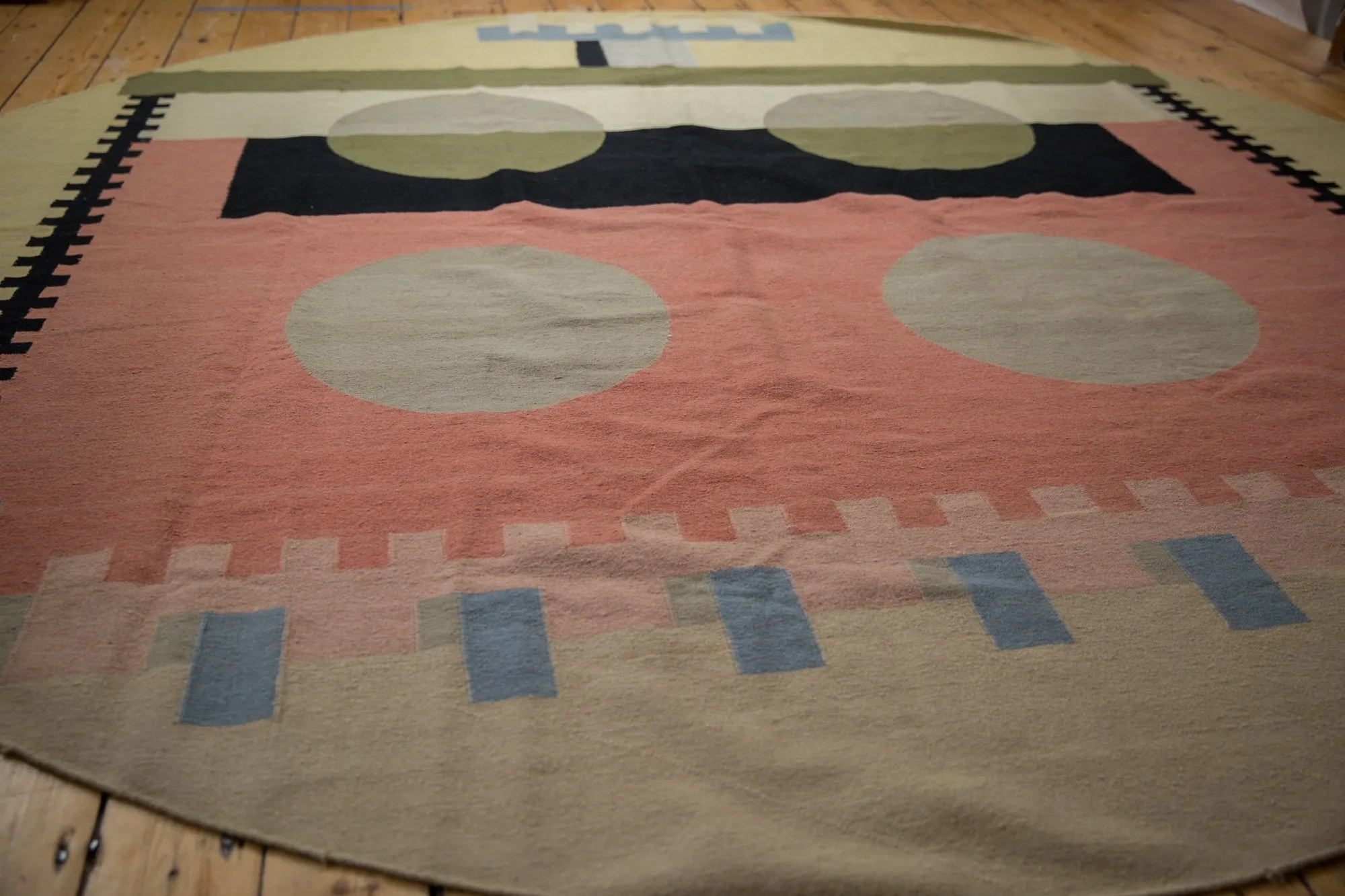 10x10 Vintage Contemporary Kilim Round Carpet