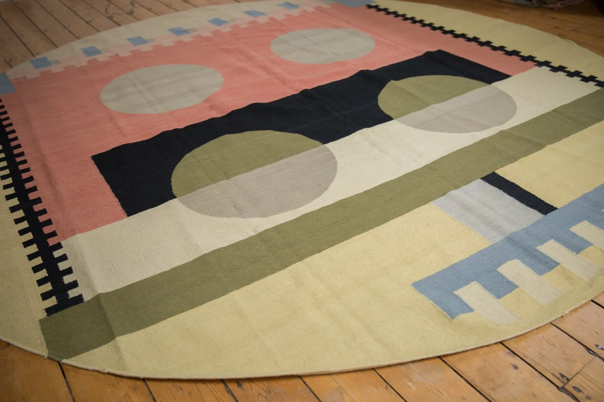 10x10 Vintage Contemporary Kilim Round Carpet