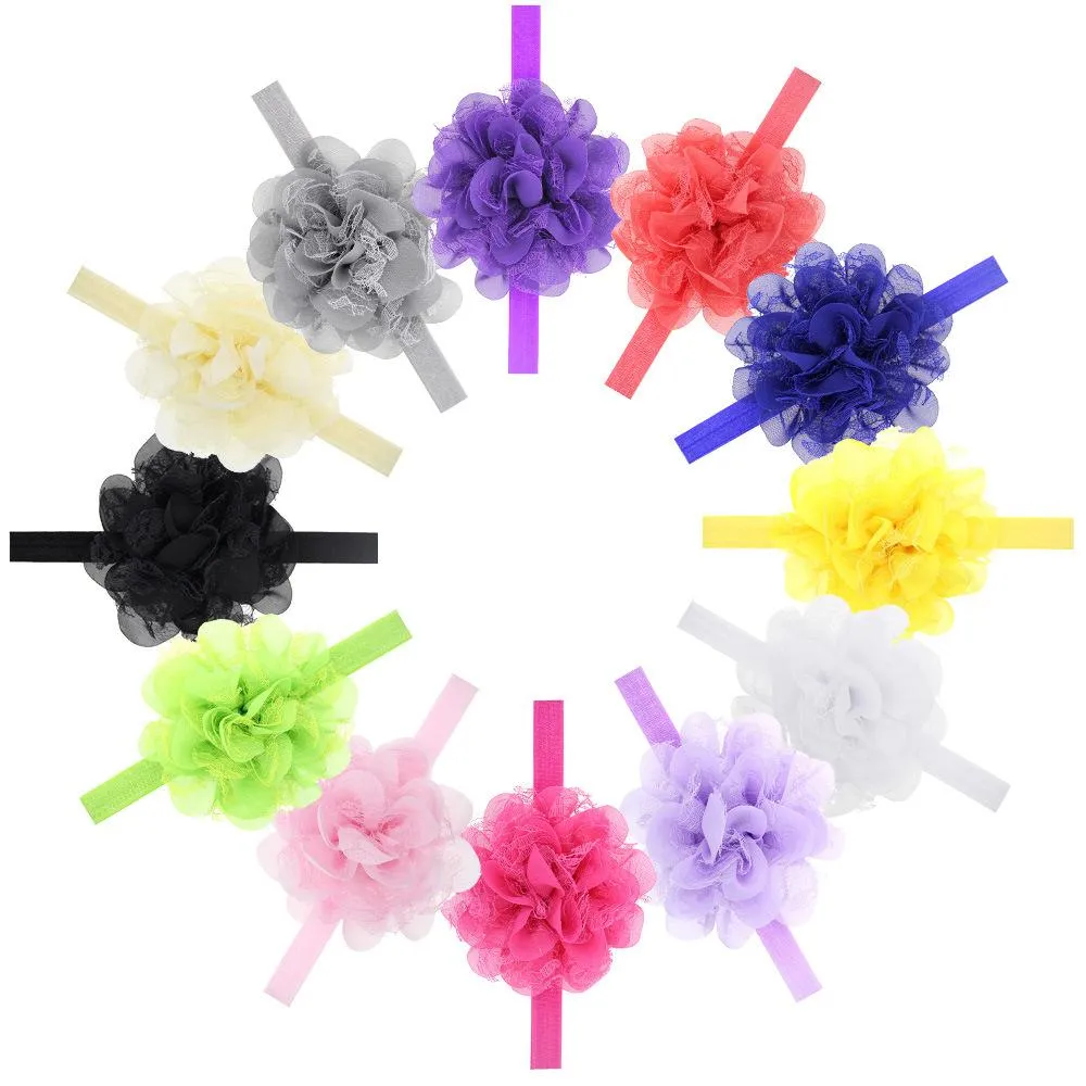 12 Colors Flowers Headbands Baby Children Hair Sticks Elastic Kids Hair Accessories Flowers Girls Head Bands Infant Headband