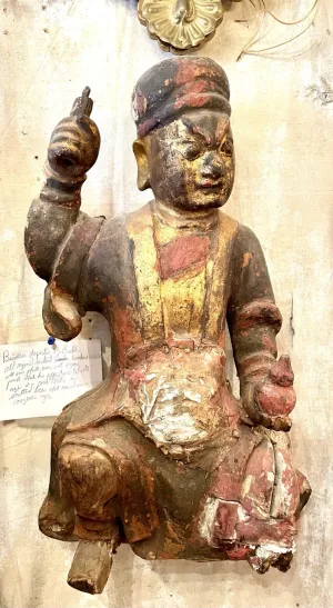 19th Century Burmese Depiction Of A Buddha W/original Carved Wood, Paint And Plaster