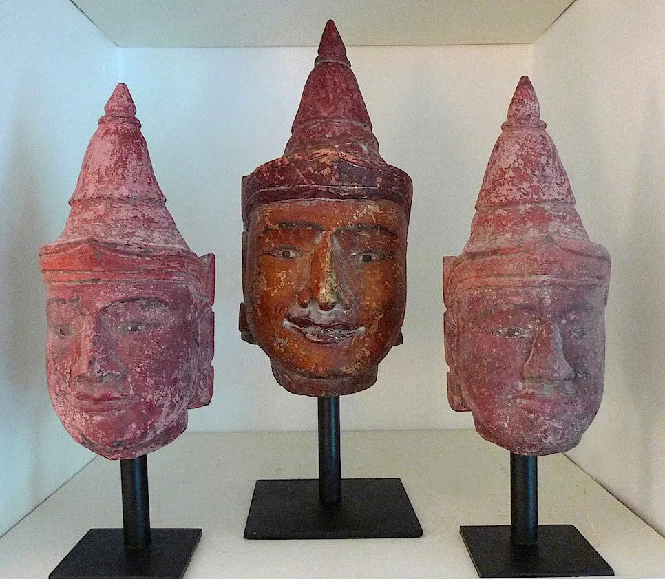 Antique Red Burmese Puppet Heads