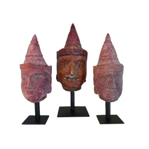 Antique Red Burmese Puppet Heads