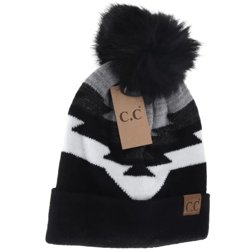 Aztec Natural Faux Fur Pom C.C Beanie