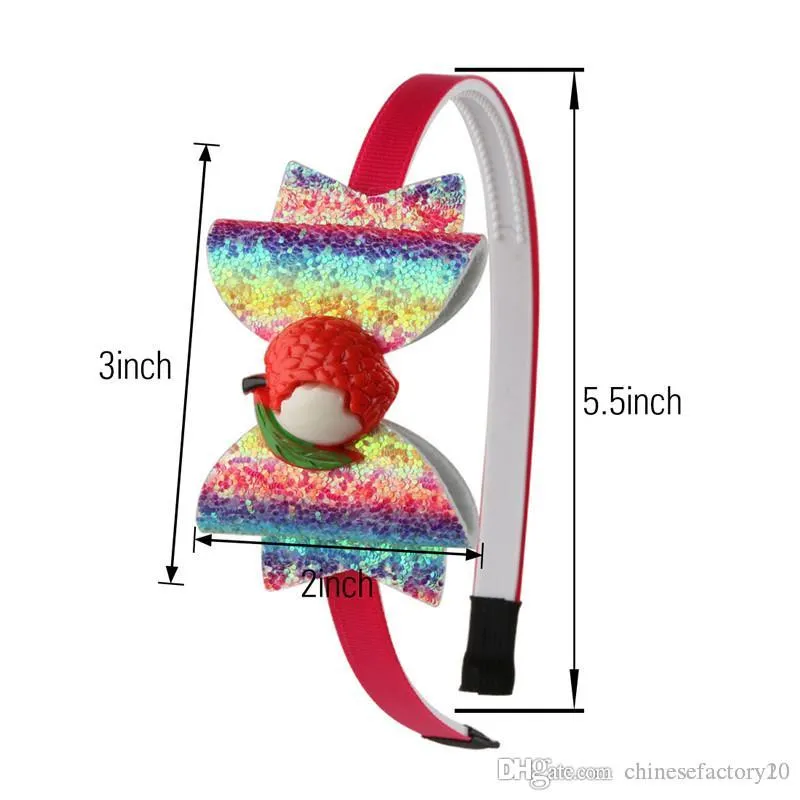Baby Rainbow Unicorn Headband Sequin Fruit Bowknot Hair Sticks Cartoon Children Girls Shining Bow Headband Kids Hair Accessories