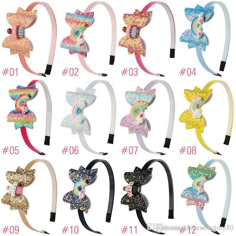 Baby Rainbow Unicorn Headband Sequin Fruit Bowknot Hair Sticks Cartoon Children Girls Shining Bow Headband Kids Hair Accessories
