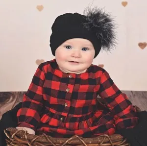 Black Cotton Hat with Black & White Large Regular Marabou