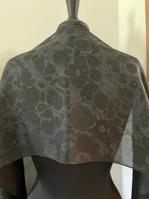 Black Stone Pattern Water Marbled Habotai Silk 14x72.