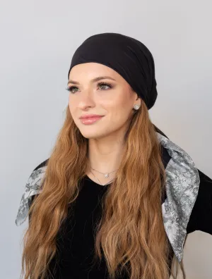 Black With Neutral Toile Border Head Scarf