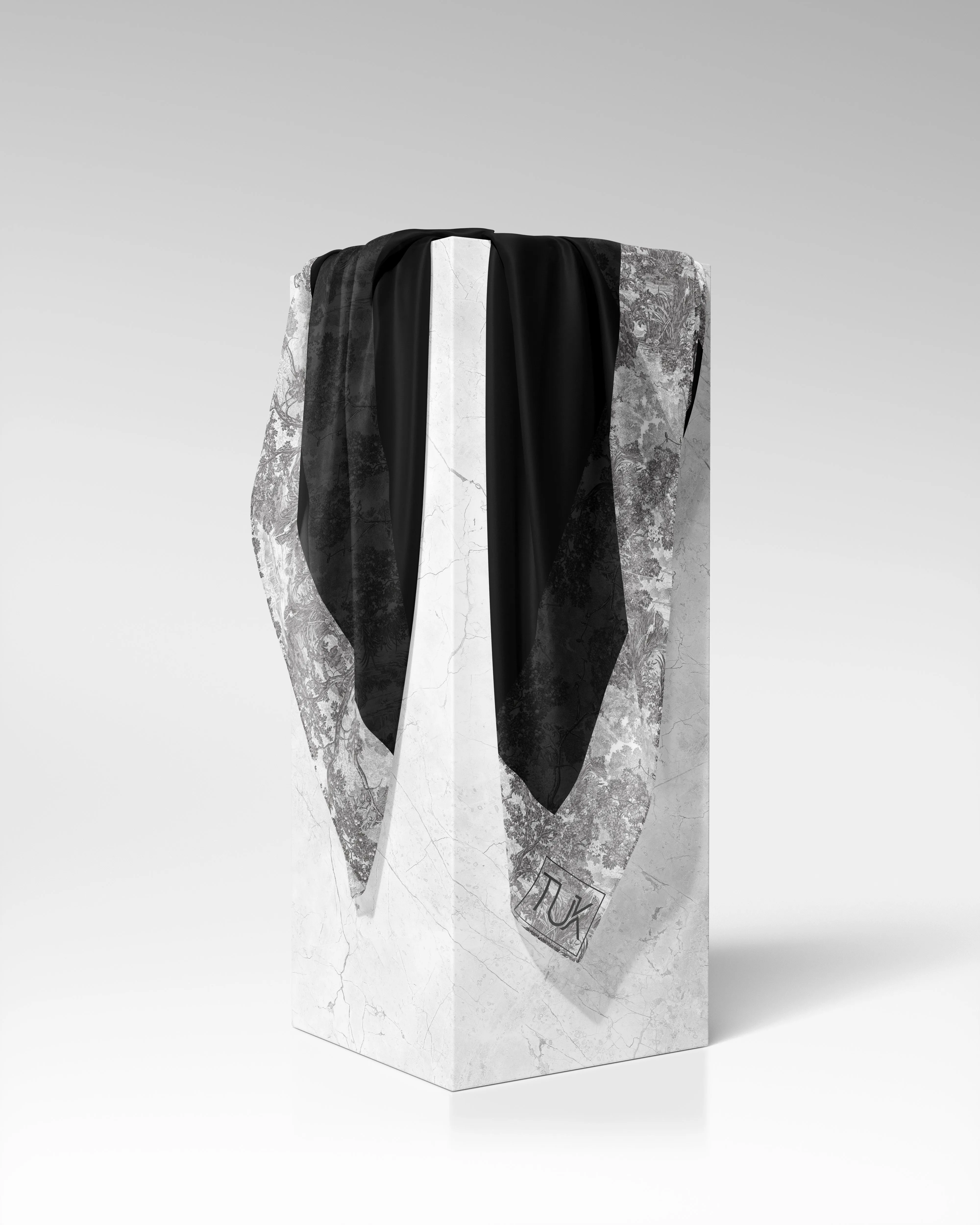 Black With Neutral Toile Border Head Scarf