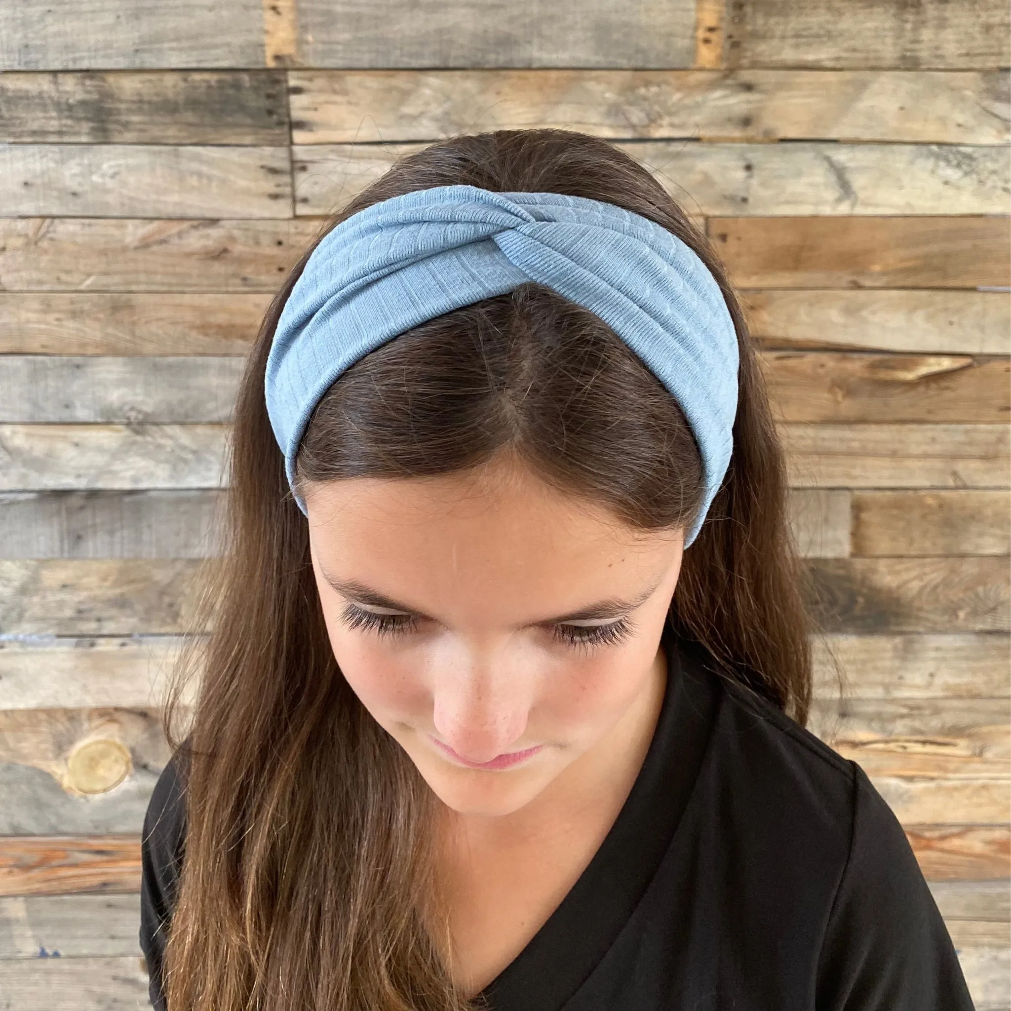 Blue Steel Ribbed Faux Knot Headband