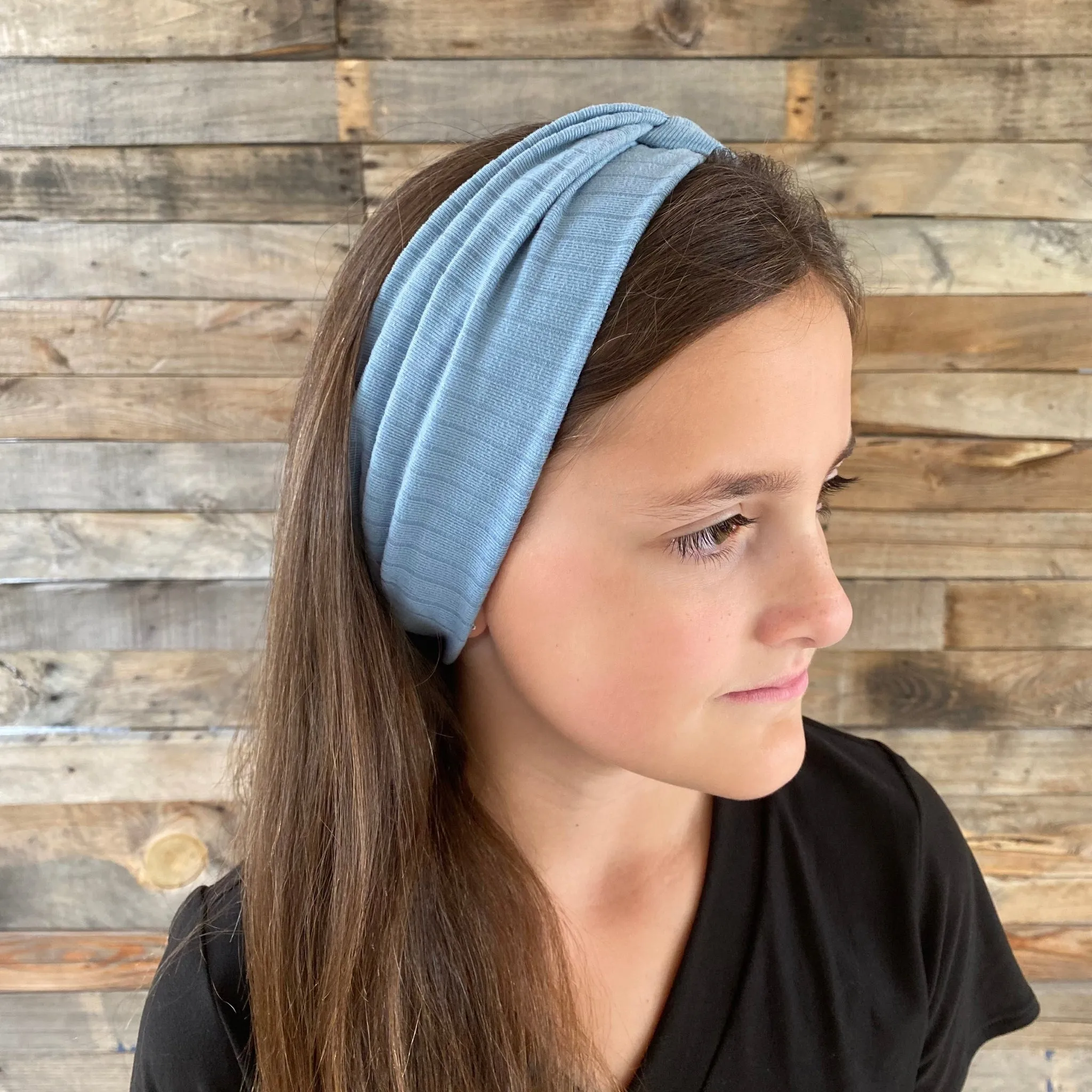 Blue Steel Ribbed Faux Knot Headband