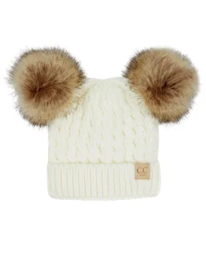 CC Kids Double Fur Pom Beanie - Ivory