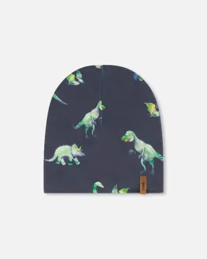 deux par deux Boys Outdoor Hat - Grey Printed Dinosaurs