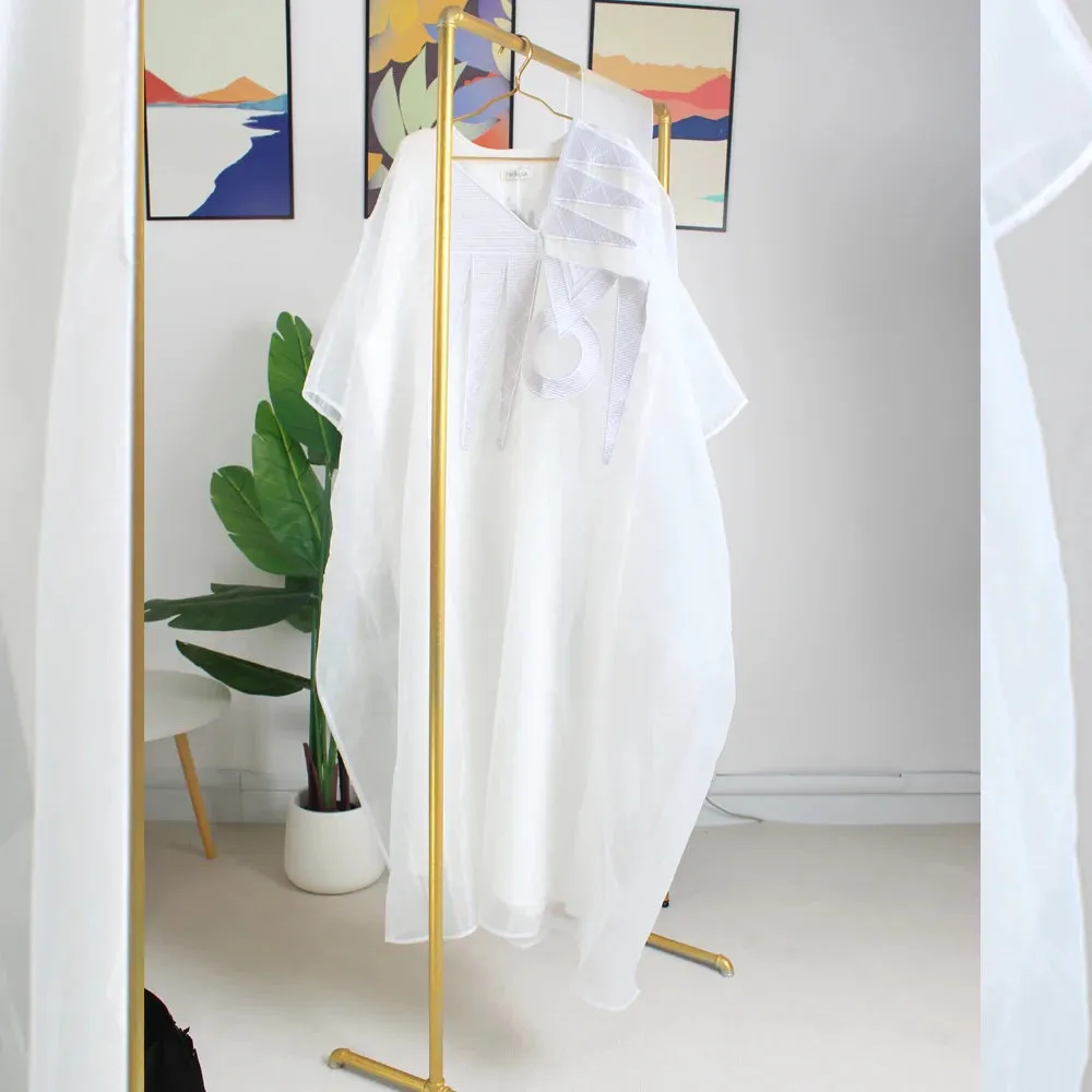 Elegant African White Abaya Dress with Embroidery | Plus Size Women's Party & Church Attire