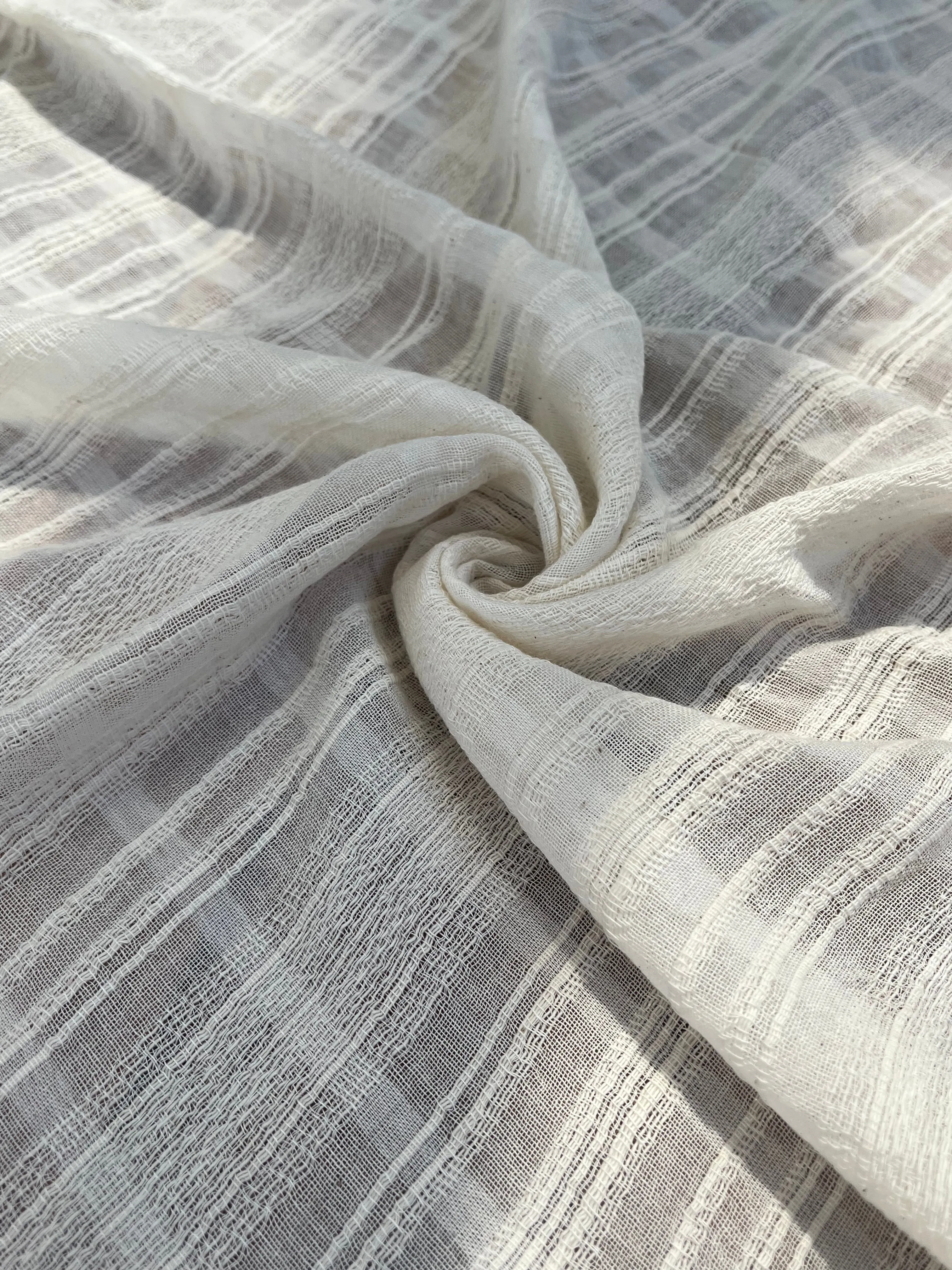 Embroidered Striped Shantung Textured Cotton Fabric – 100% Organic Cotton