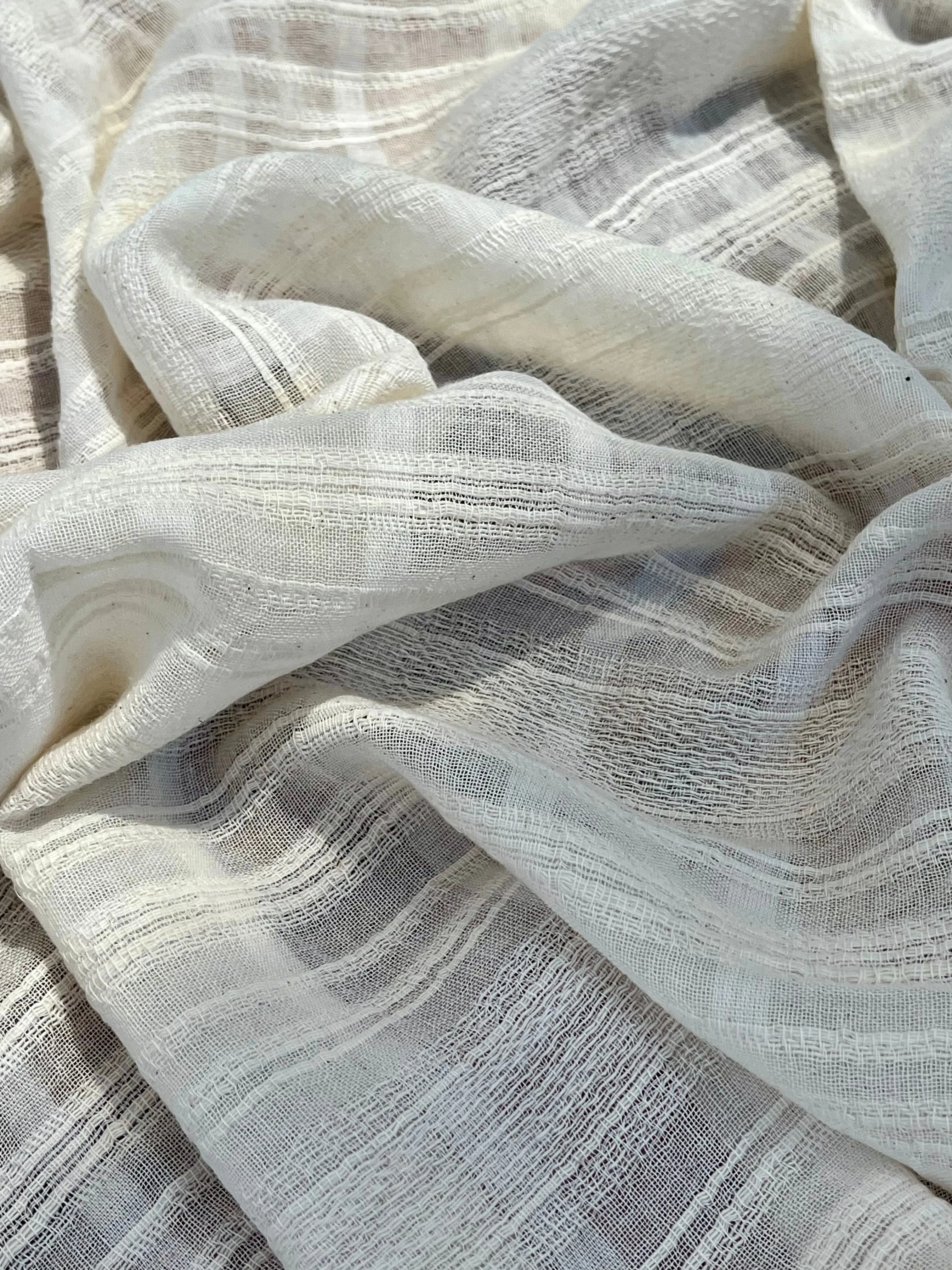Embroidered Striped Shantung Textured Cotton Fabric – 100% Organic Cotton