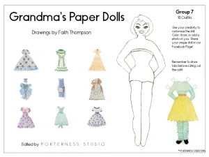 Grandma's Paper Doll - 1 Doll with 10 Outfits Group 7- PDF Download