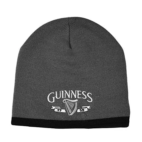 Guinness Beanie Hat with Silver Logo and Black Trim, Grey Colour