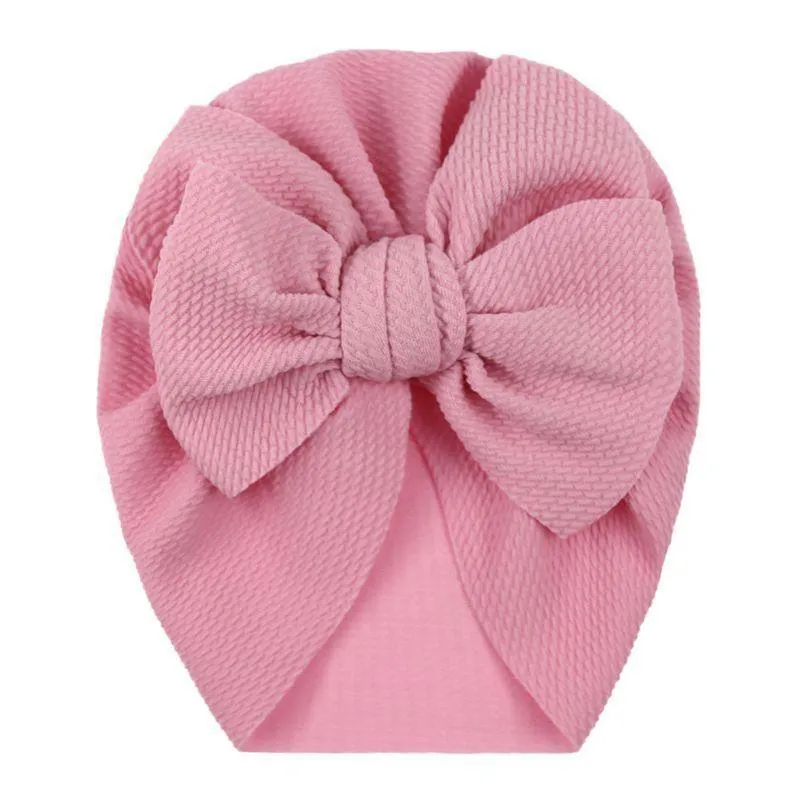 Handamde Elegant Baby Hats for Girls Big Bow Turban Hat Newborn  Baby Beanie Cap Solid Color Style