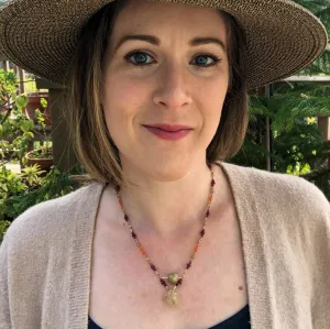 Handmade Paper Bead Pendant Necklace with Knotted Gems