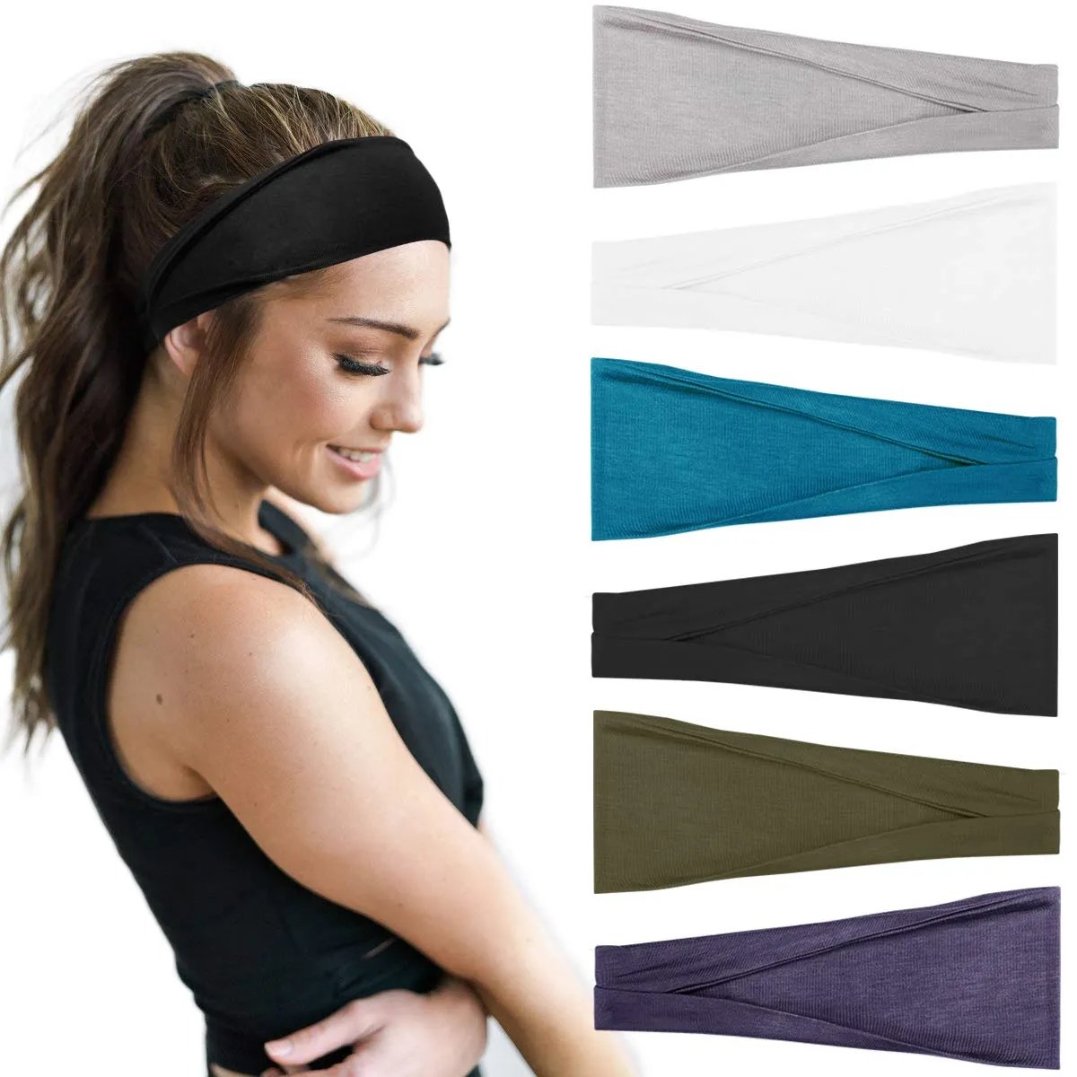 Huachi Women's Headbands Yoga Workout Exercise Headband Sweat Wicking Hair Bands Summer Hair Accessories Solid Colors