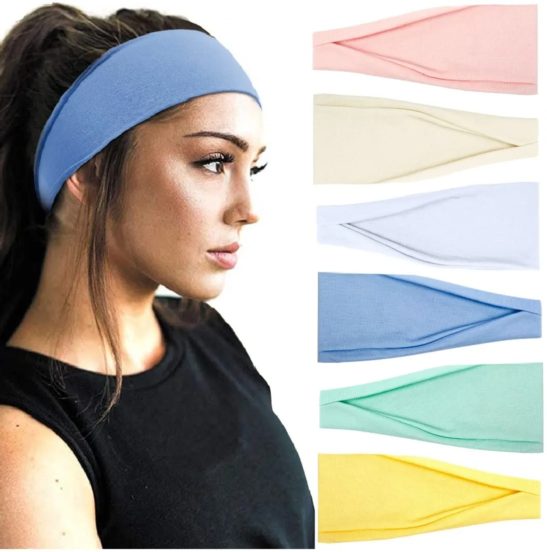 Huachi Women's Headbands Yoga Workout Exercise Headband Sweat Wicking Hair Bands Summer Hair Accessories Solid Colors