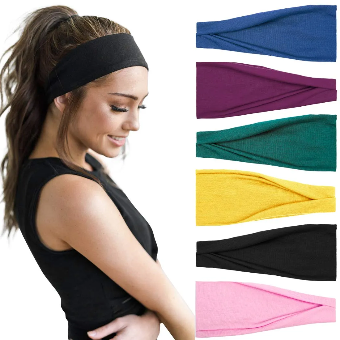 Huachi Women's Headbands Yoga Workout Exercise Headband Sweat Wicking Hair Bands Summer Hair Accessories Solid Colors