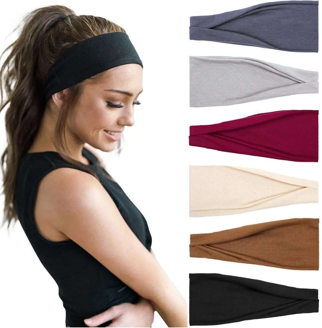 Huachi Women's Headbands Yoga Workout Exercise Headband Sweat Wicking Hair Bands Summer Hair Accessories Solid Colors