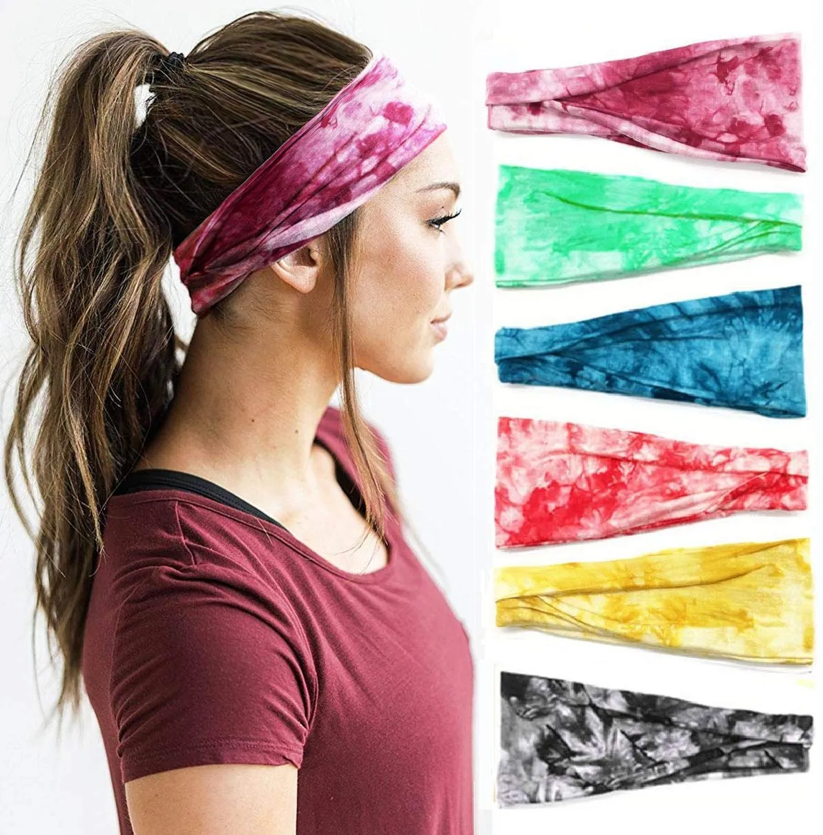 Huachi Women's Headbands Yoga Workout Exercise Headband Sweat Wicking Hair Bands Summer Hair Accessories Solid Colors