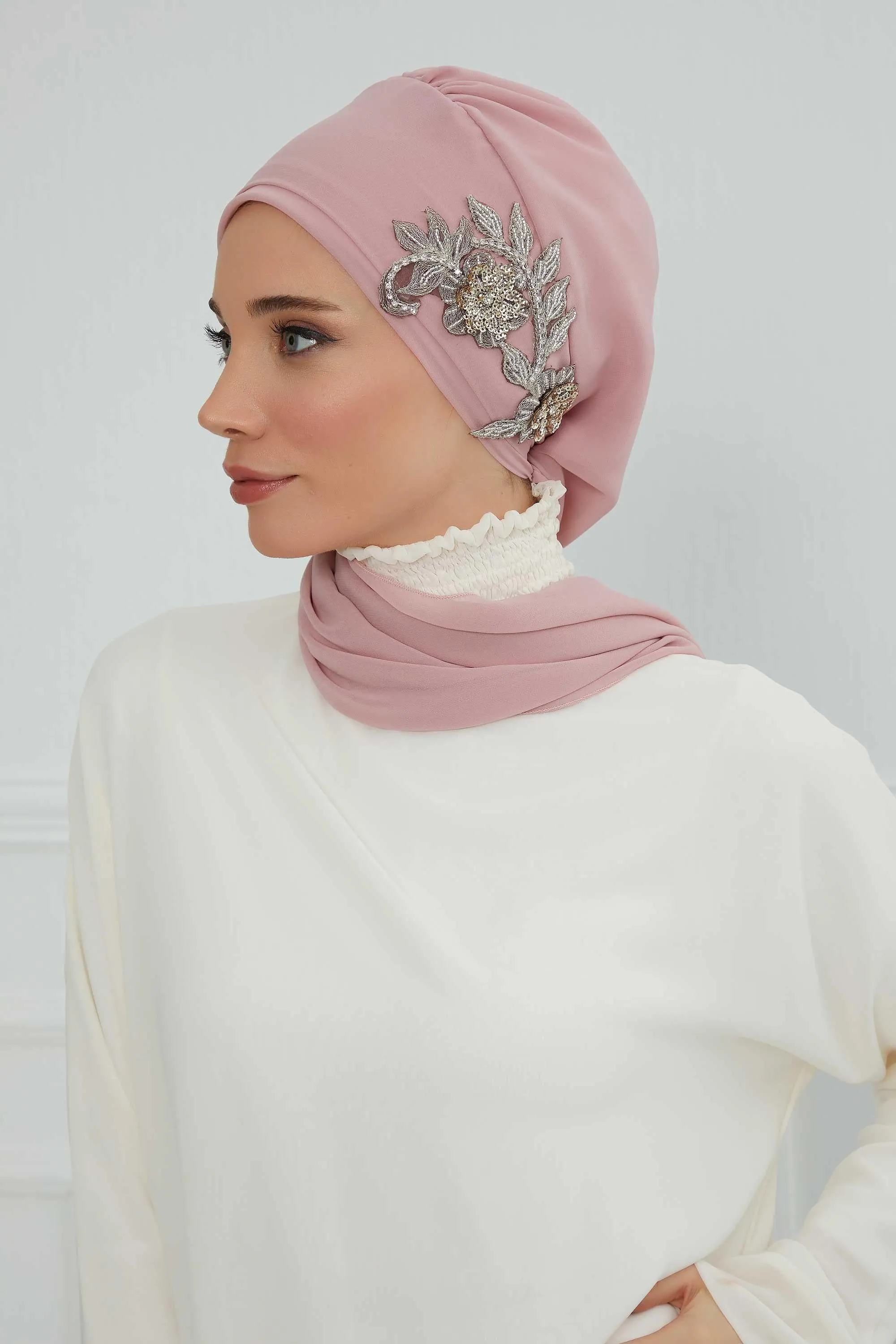 Instant Turban Chiffon Scarf Head Turbans with Gorgeous Unique Jewellery Stone Accessory For Women Headwear Stylish Elegant Design,HT-104