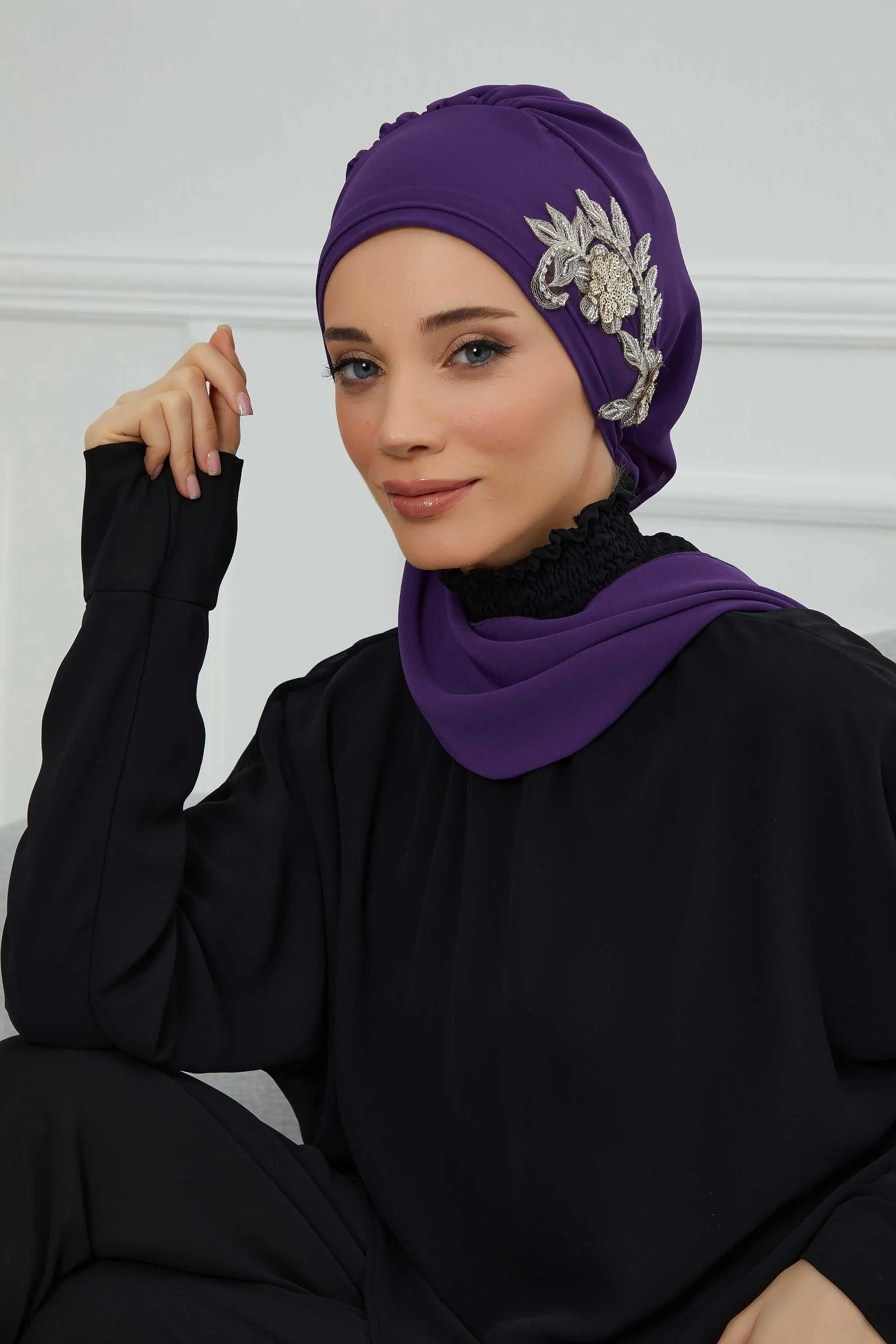 Instant Turban Chiffon Scarf Head Turbans with Gorgeous Unique Jewellery Stone Accessory For Women Headwear Stylish Elegant Design,HT-104