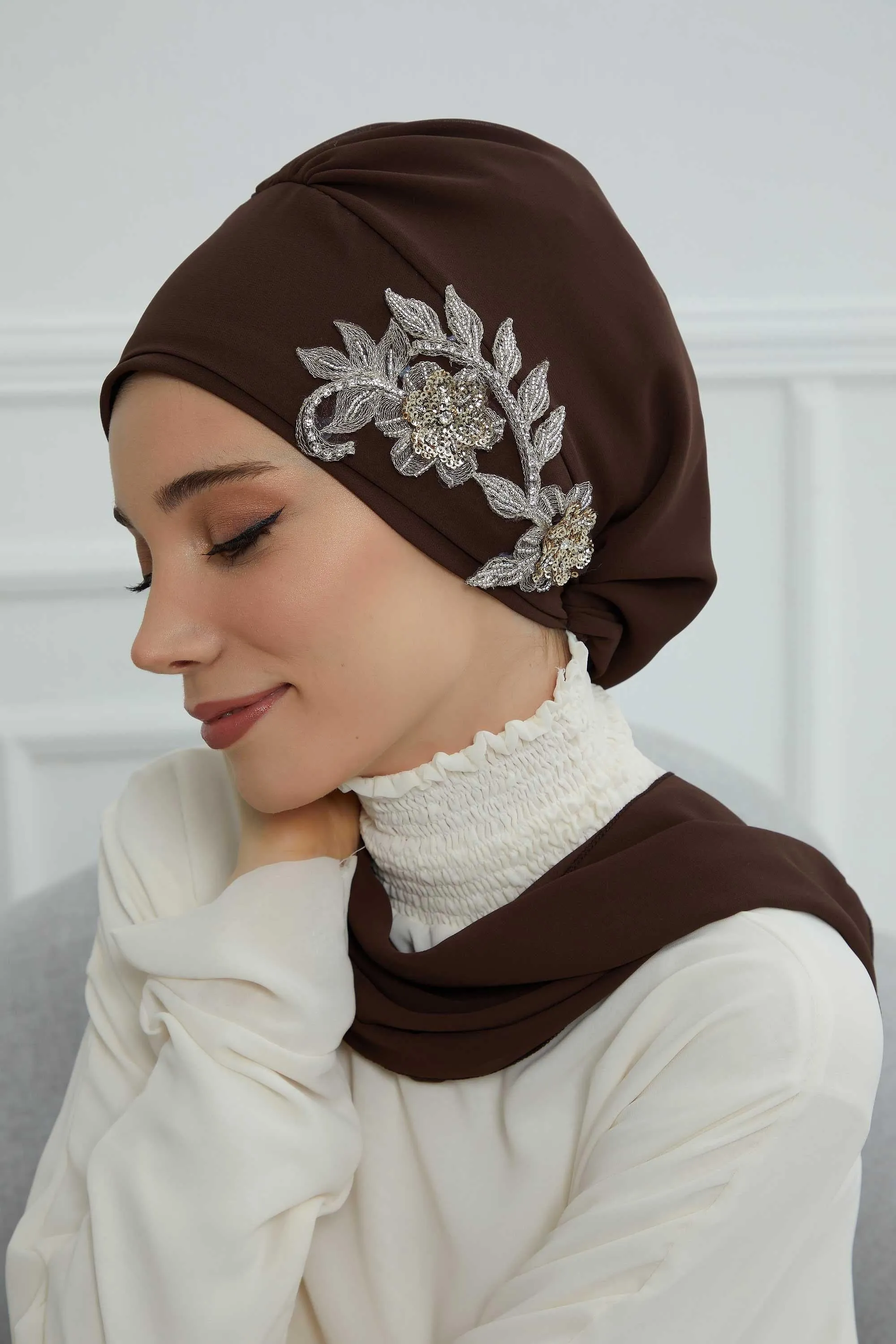 Instant Turban Chiffon Scarf Head Turbans with Gorgeous Unique Jewellery Stone Accessory For Women Headwear Stylish Elegant Design,HT-104