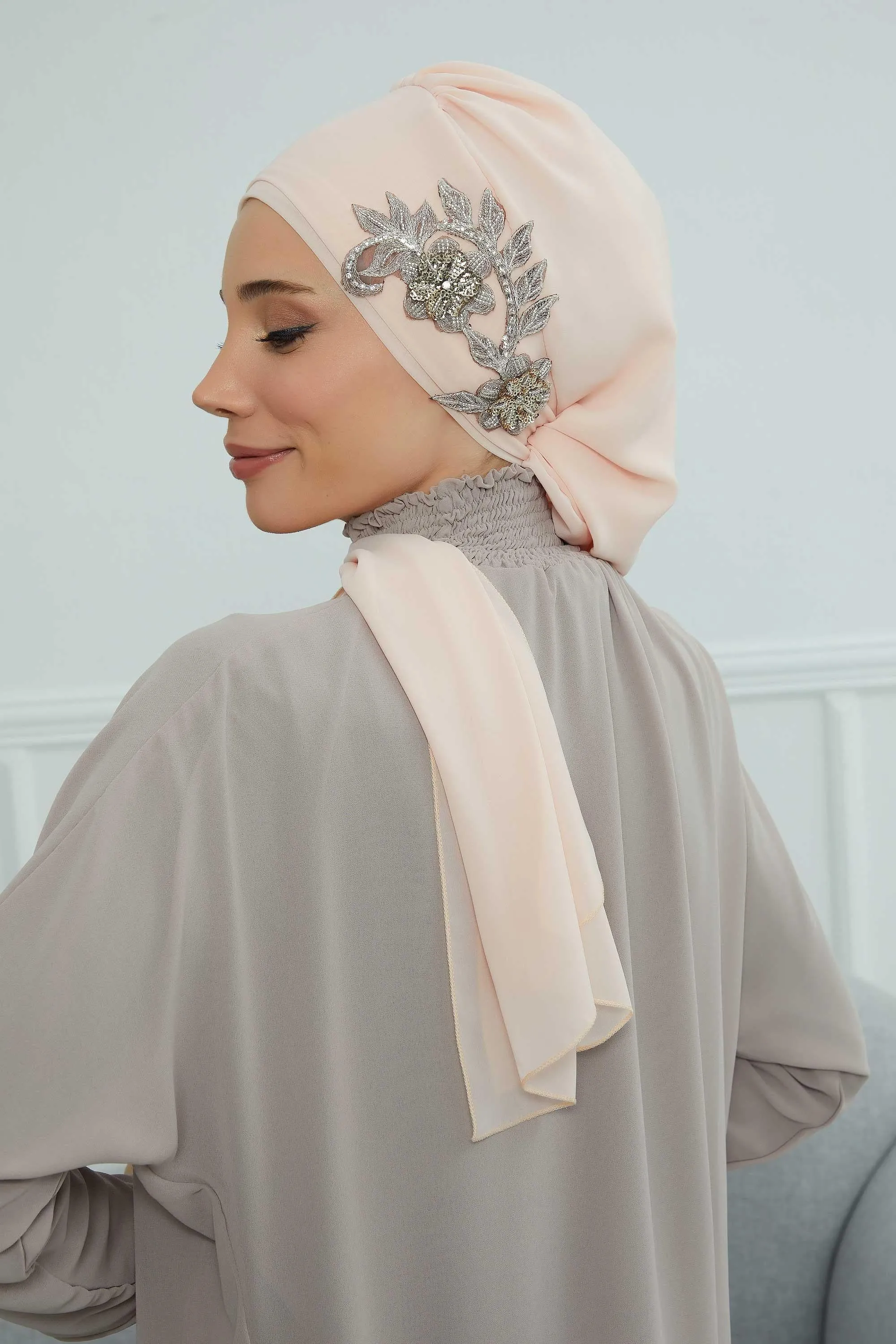 Instant Turban Chiffon Scarf Head Turbans with Gorgeous Unique Jewellery Stone Accessory For Women Headwear Stylish Elegant Design,HT-104