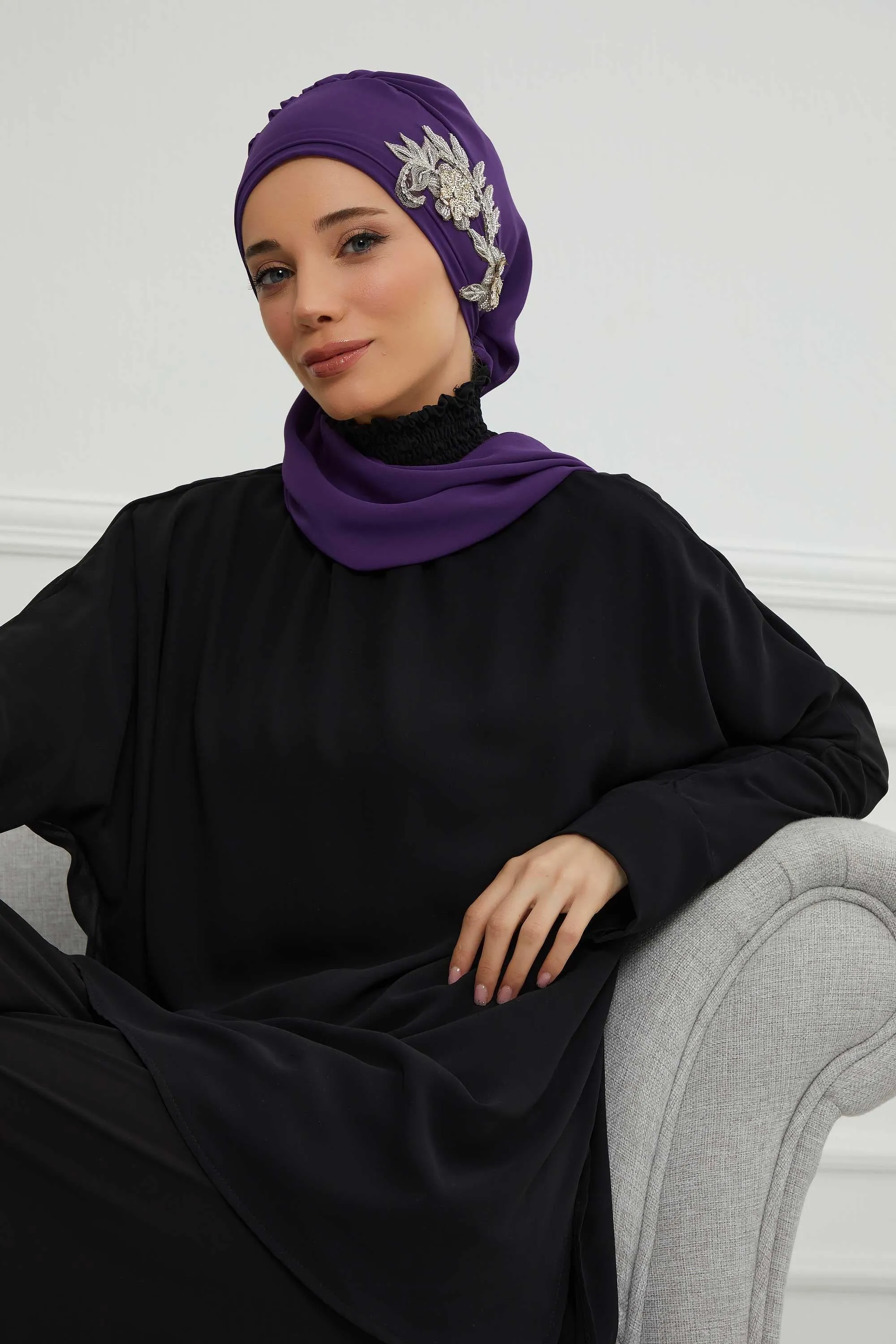 Instant Turban Chiffon Scarf Head Turbans with Gorgeous Unique Jewellery Stone Accessory For Women Headwear Stylish Elegant Design,HT-104