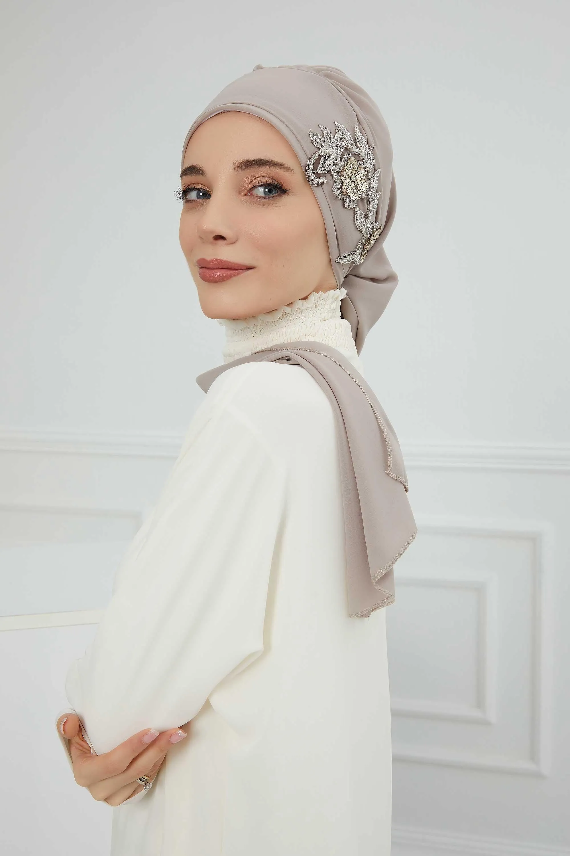 Instant Turban Chiffon Scarf Head Turbans with Gorgeous Unique Jewellery Stone Accessory For Women Headwear Stylish Elegant Design,HT-104