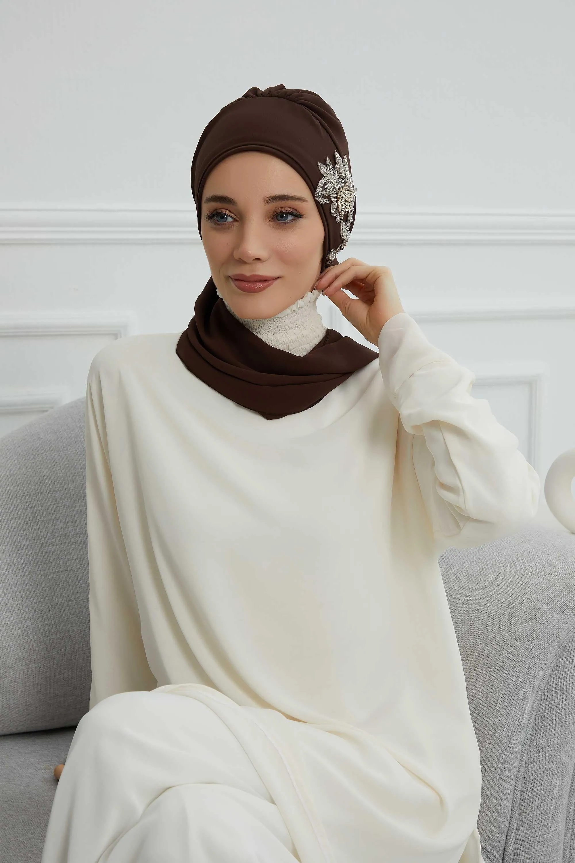 Instant Turban Chiffon Scarf Head Turbans with Gorgeous Unique Jewellery Stone Accessory For Women Headwear Stylish Elegant Design,HT-104