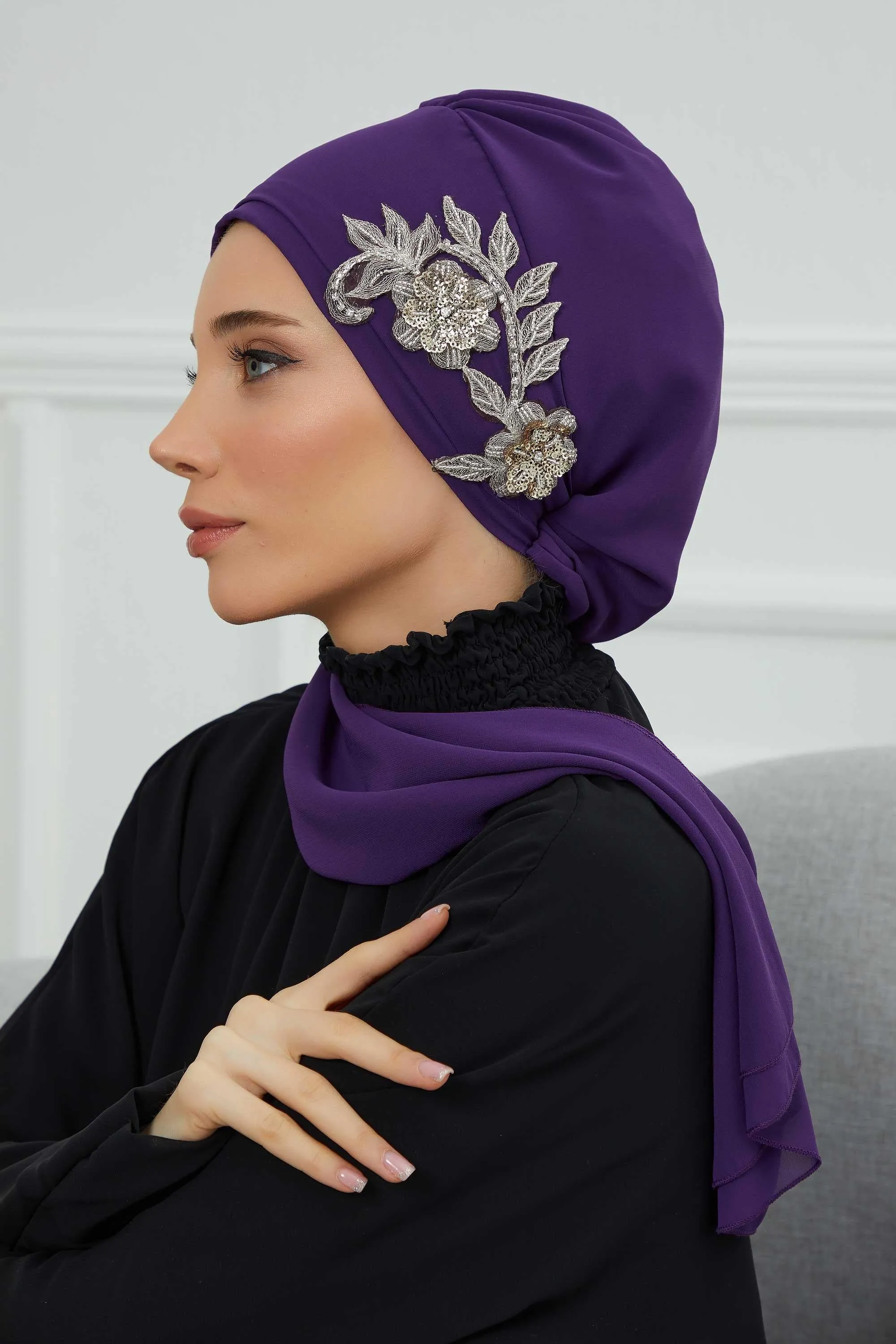 Instant Turban Chiffon Scarf Head Turbans with Gorgeous Unique Jewellery Stone Accessory For Women Headwear Stylish Elegant Design,HT-104