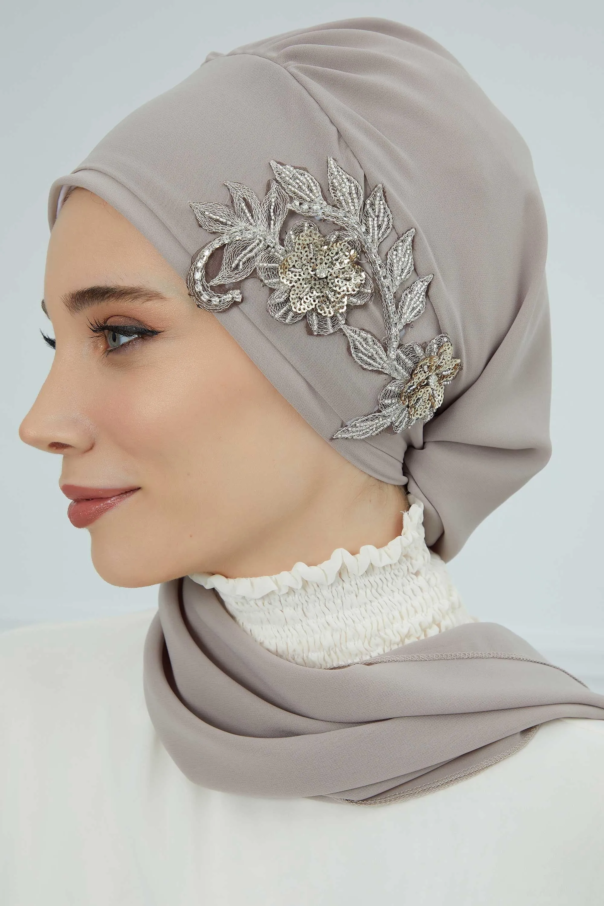 Instant Turban Chiffon Scarf Head Turbans with Gorgeous Unique Jewellery Stone Accessory For Women Headwear Stylish Elegant Design,HT-104