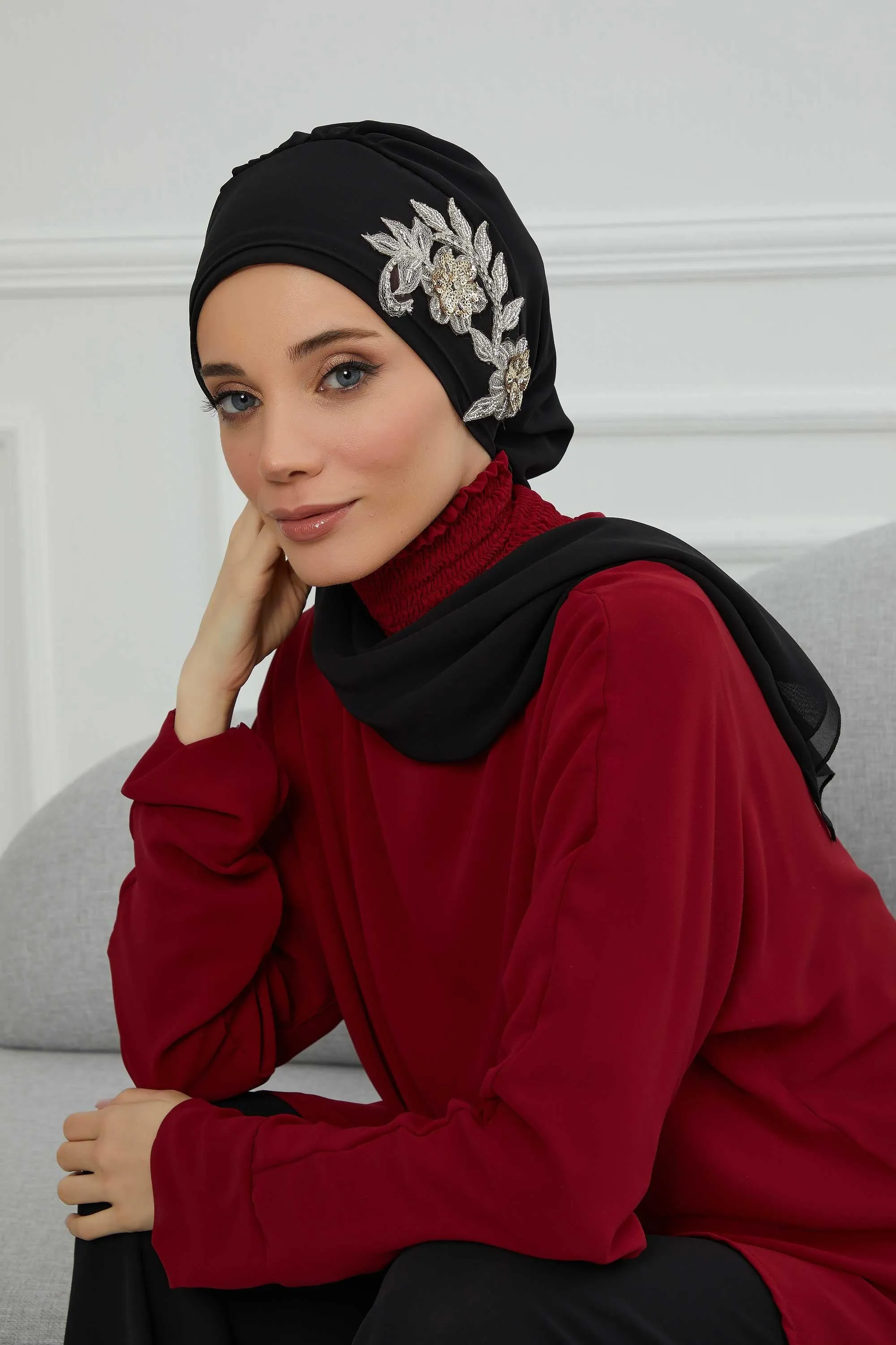 Instant Turban Chiffon Scarf Head Turbans with Gorgeous Unique Jewellery Stone Accessory For Women Headwear Stylish Elegant Design,HT-104
