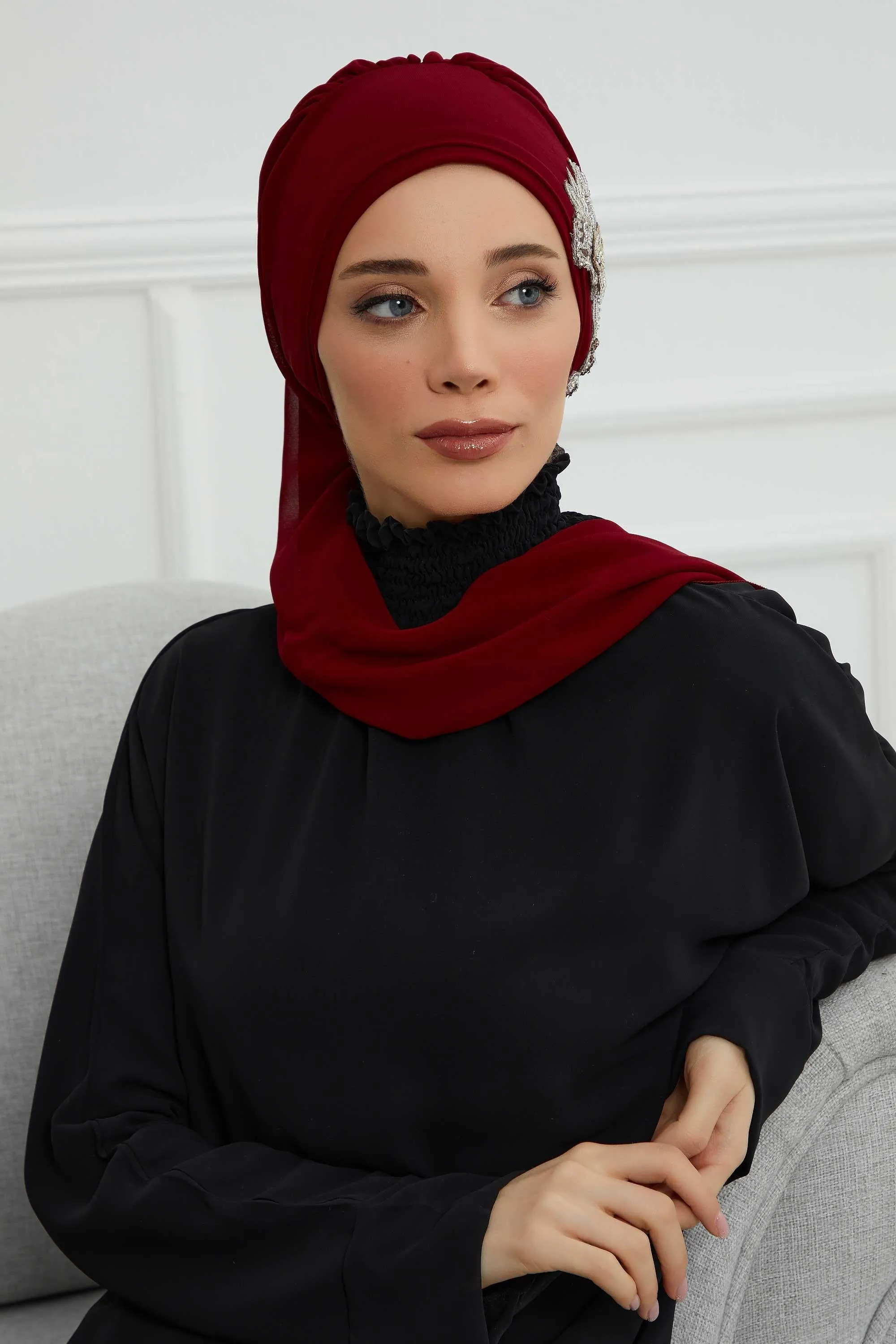 Instant Turban Chiffon Scarf Head Turbans with Gorgeous Unique Jewellery Stone Accessory For Women Headwear Stylish Elegant Design,HT-104