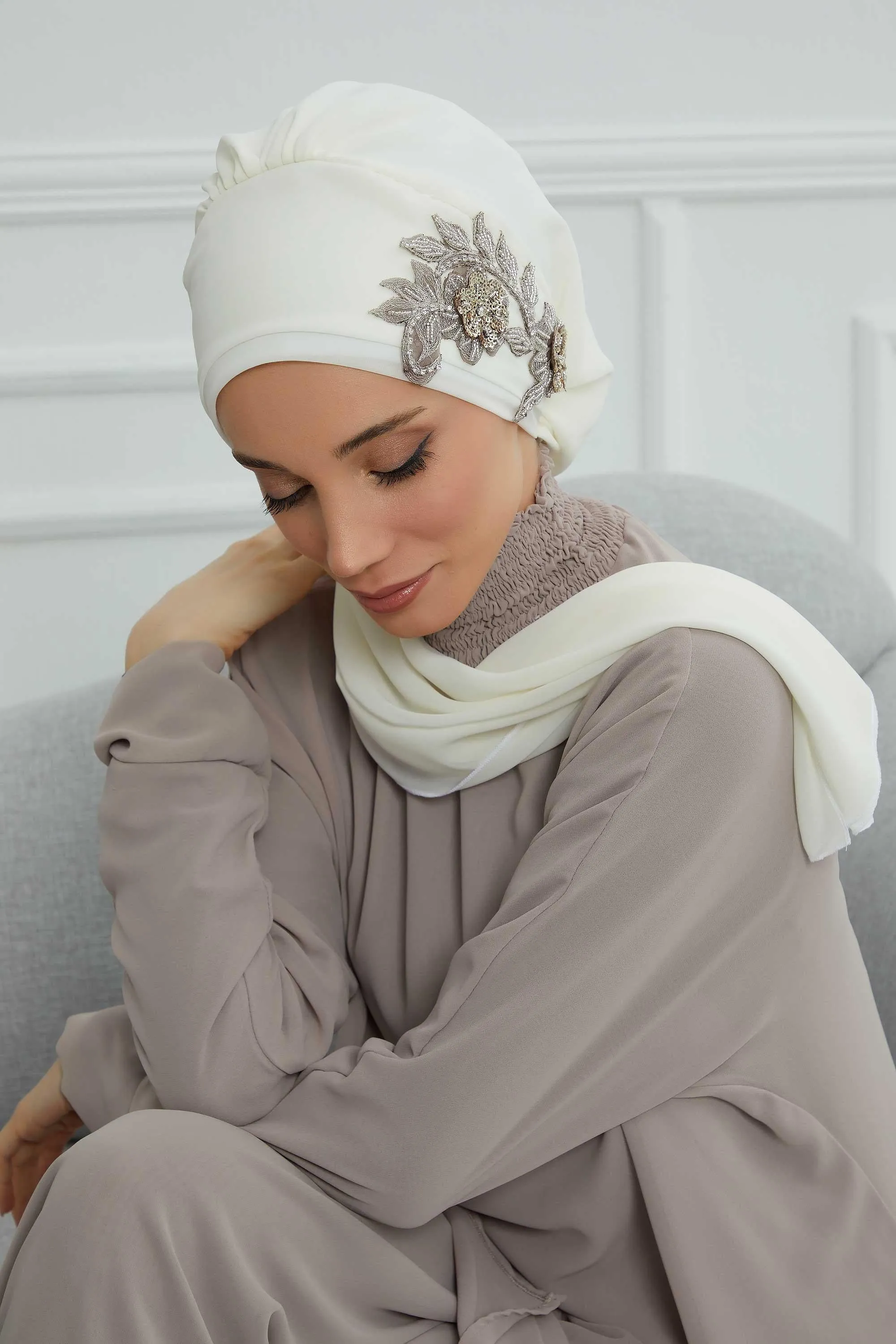 Instant Turban Chiffon Scarf Head Turbans with Gorgeous Unique Jewellery Stone Accessory For Women Headwear Stylish Elegant Design,HT-104