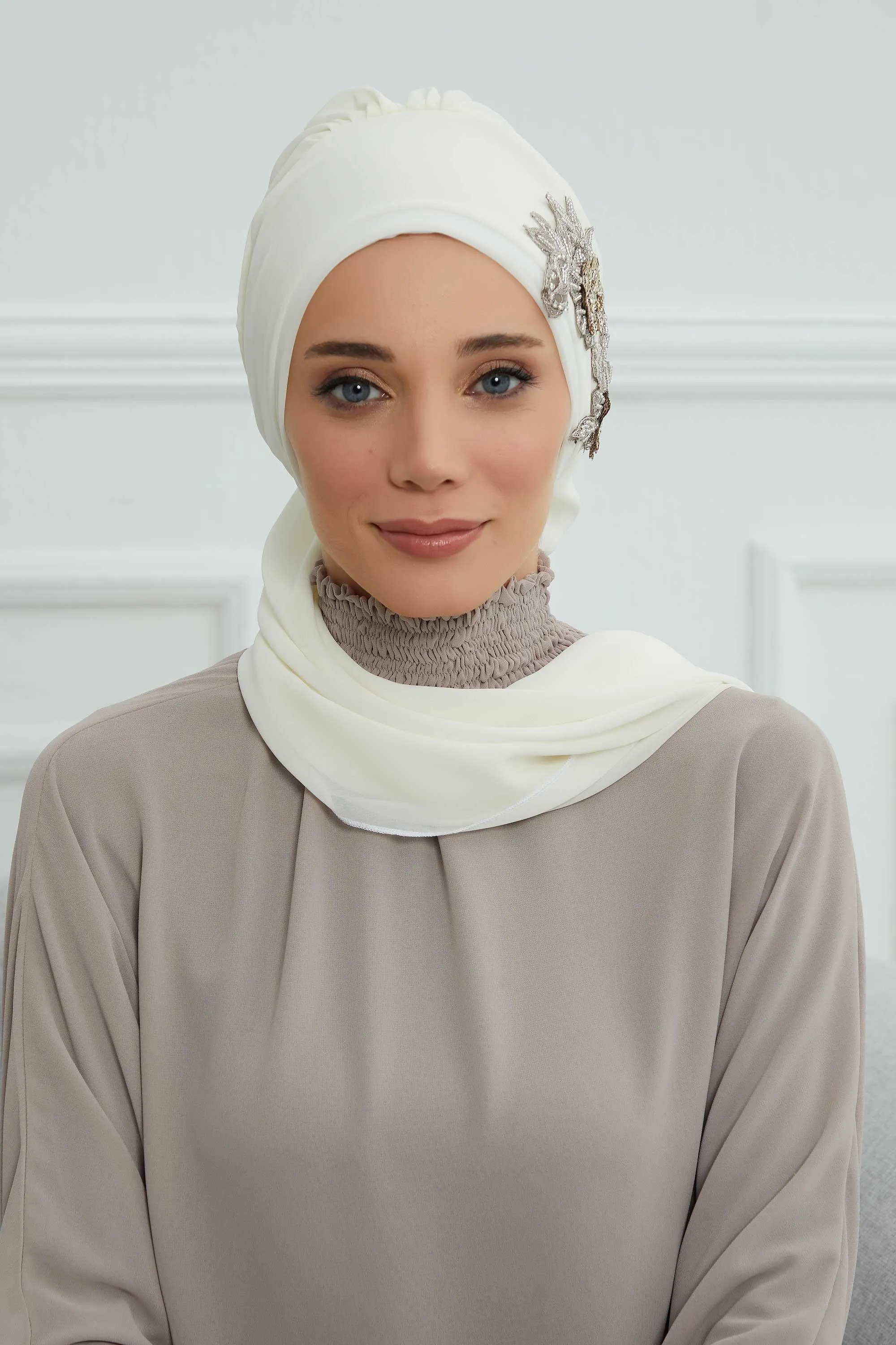 Instant Turban Chiffon Scarf Head Turbans with Gorgeous Unique Jewellery Stone Accessory For Women Headwear Stylish Elegant Design,HT-104