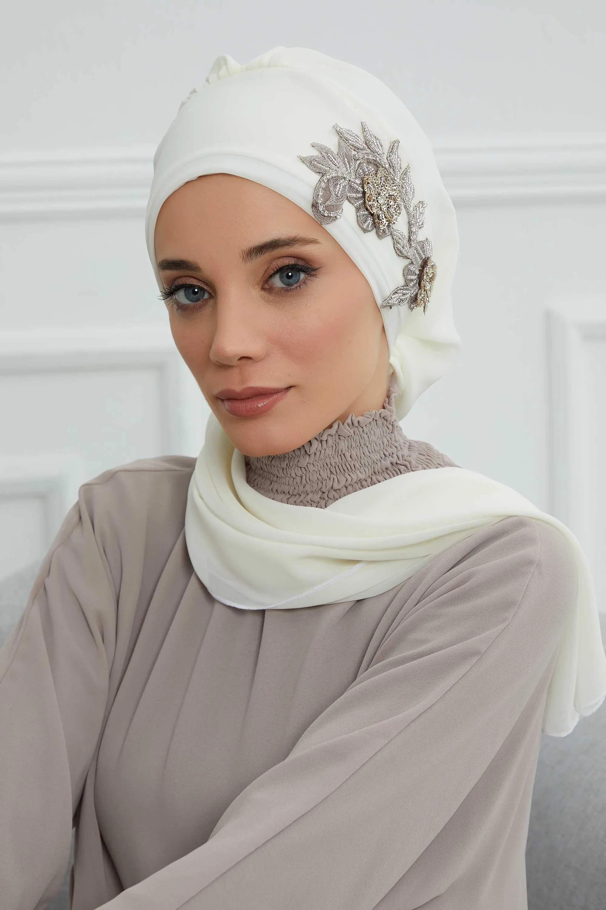 Instant Turban Chiffon Scarf Head Turbans with Gorgeous Unique Jewellery Stone Accessory For Women Headwear Stylish Elegant Design,HT-104