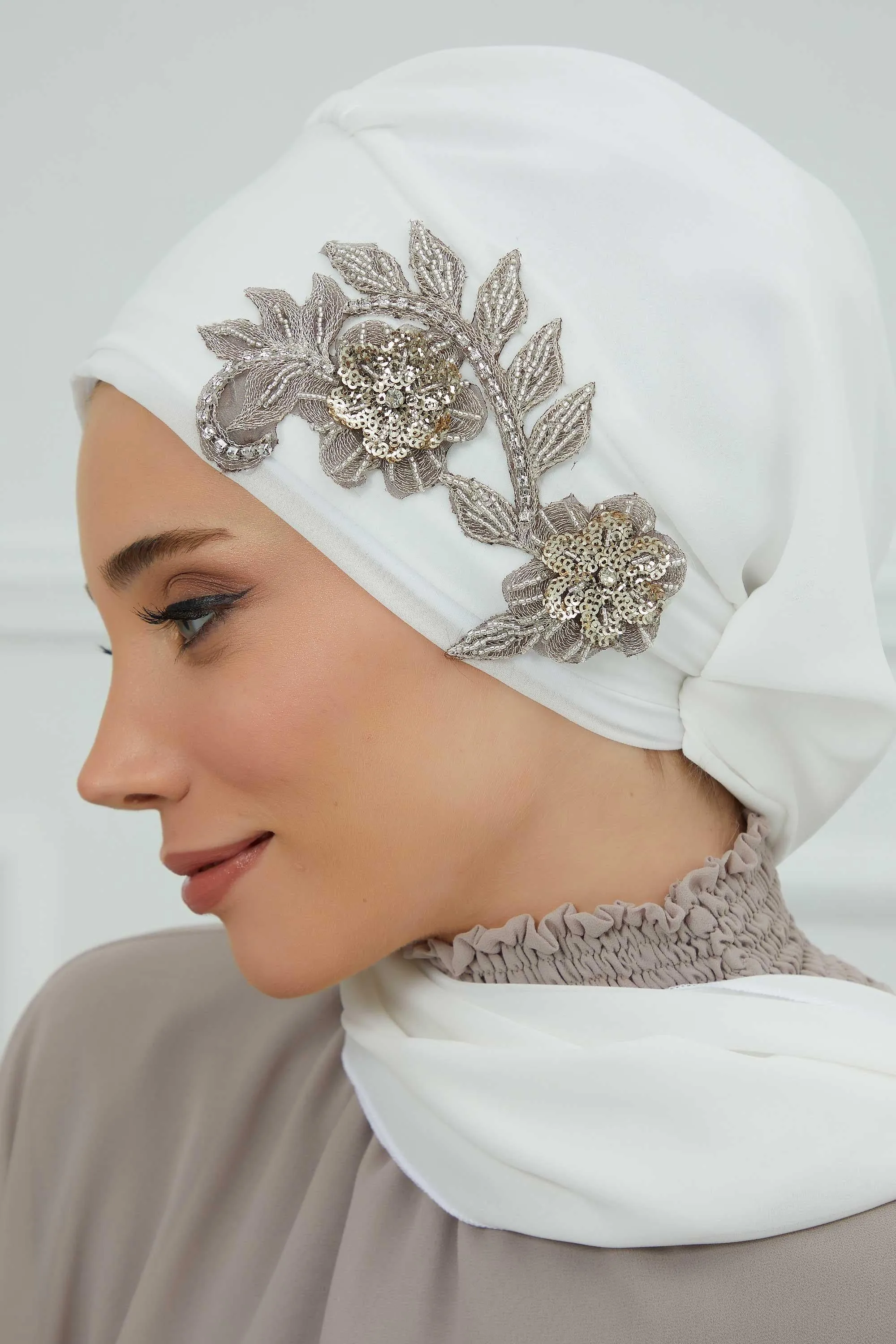 Instant Turban Chiffon Scarf Head Turbans with Gorgeous Unique Jewellery Stone Accessory For Women Headwear Stylish Elegant Design,HT-104