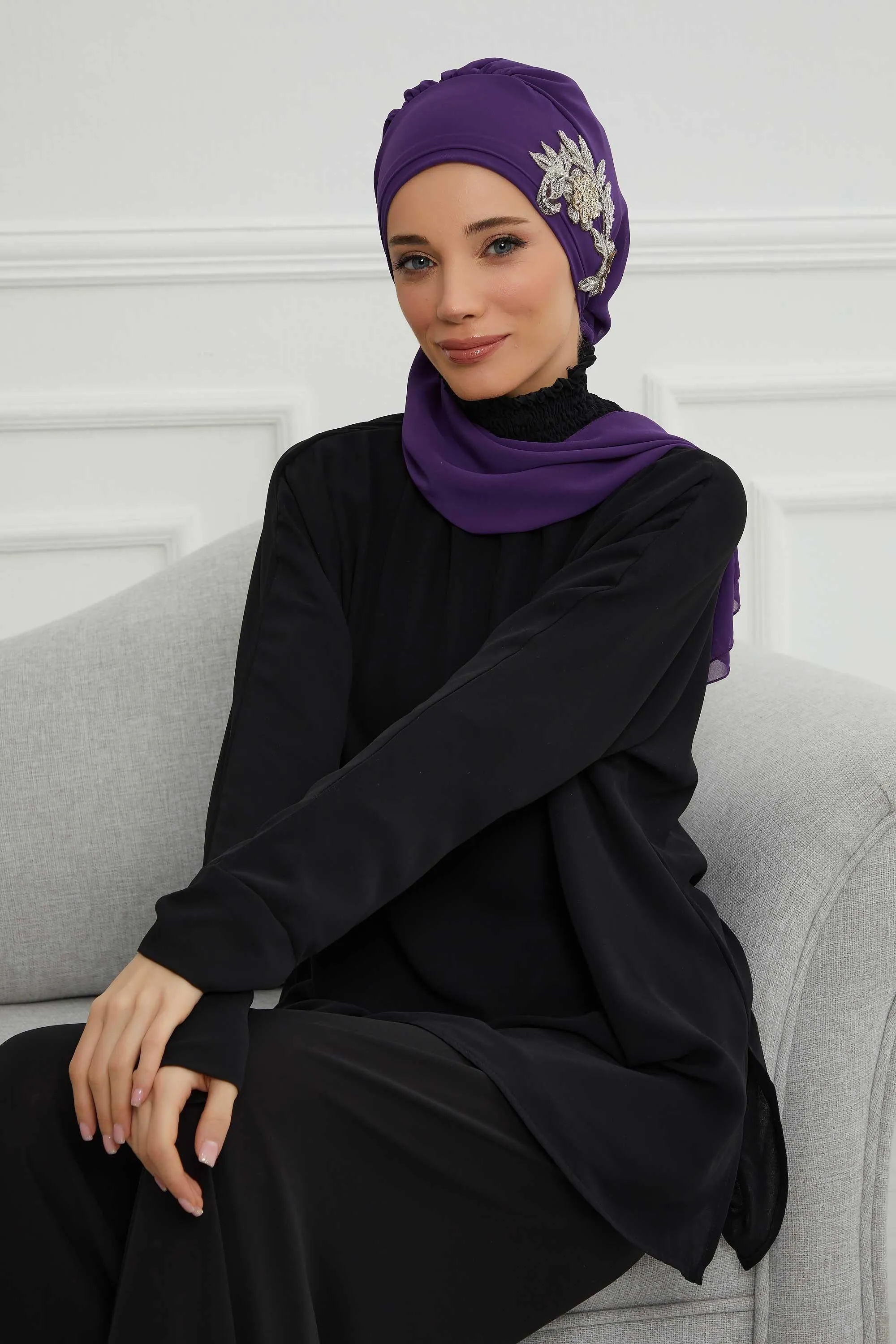 Instant Turban Chiffon Scarf Head Turbans with Gorgeous Unique Jewellery Stone Accessory For Women Headwear Stylish Elegant Design,HT-104