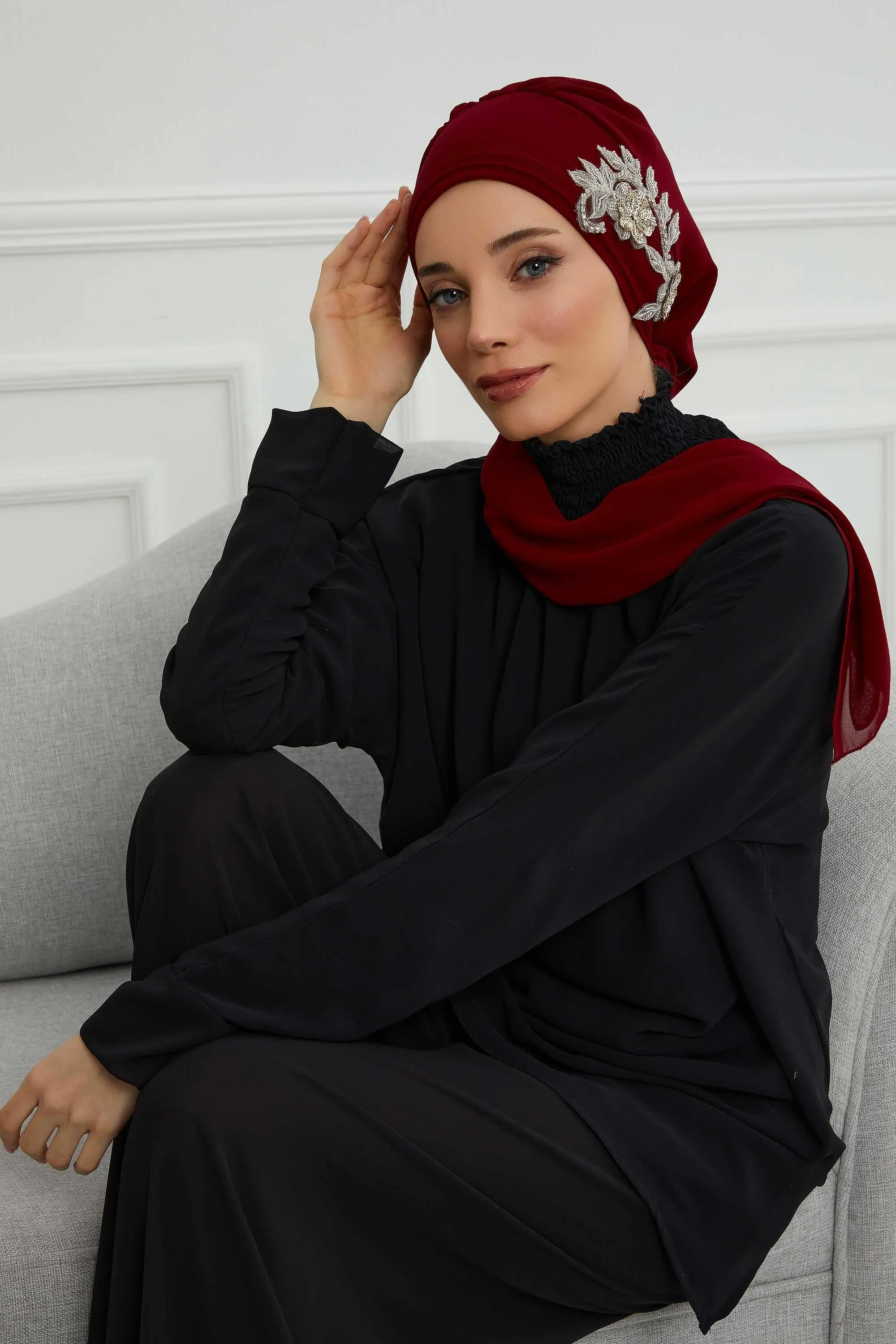 Instant Turban Chiffon Scarf Head Turbans with Gorgeous Unique Jewellery Stone Accessory For Women Headwear Stylish Elegant Design,HT-104