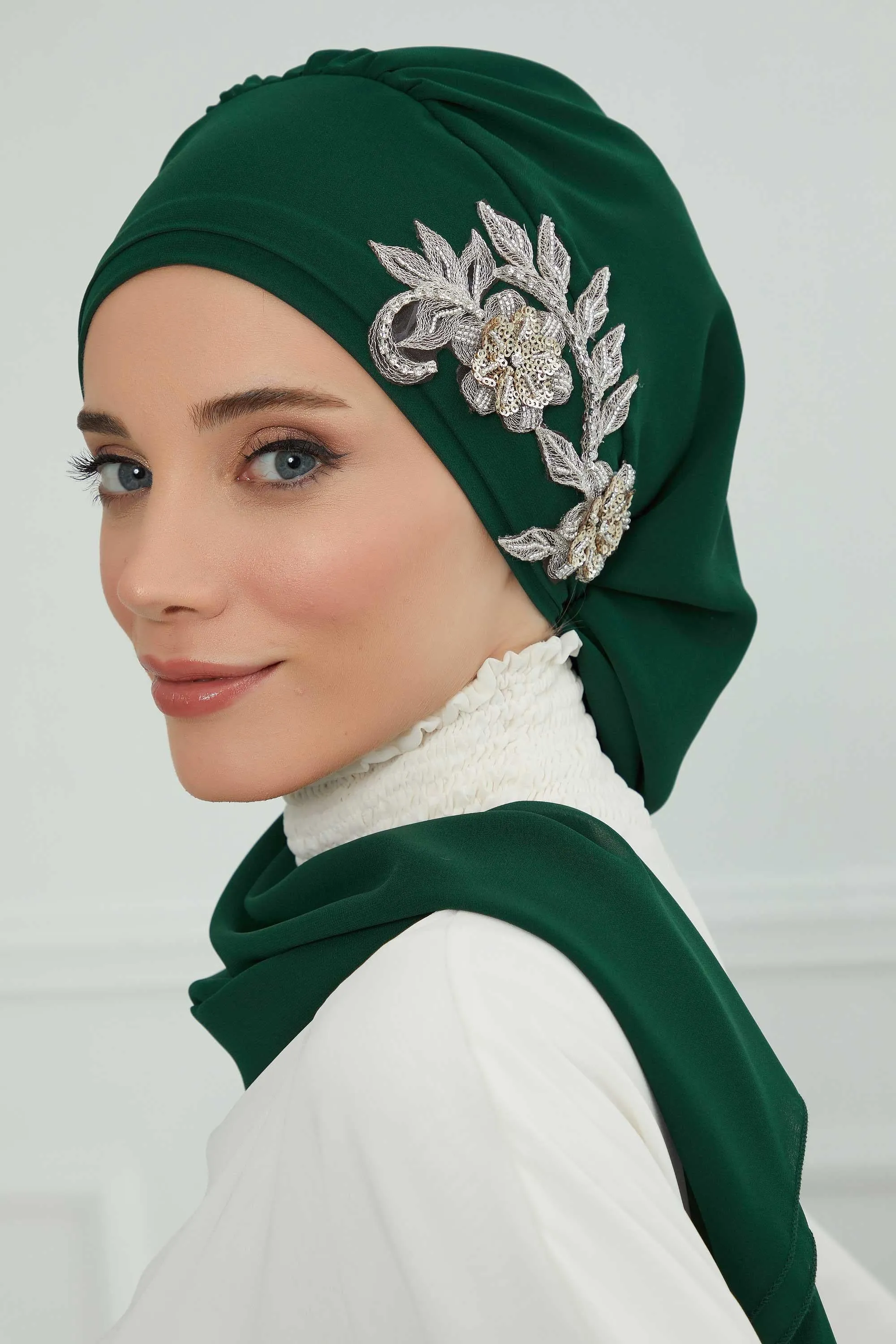 Instant Turban Chiffon Scarf Head Turbans with Gorgeous Unique Jewellery Stone Accessory For Women Headwear Stylish Elegant Design,HT-104