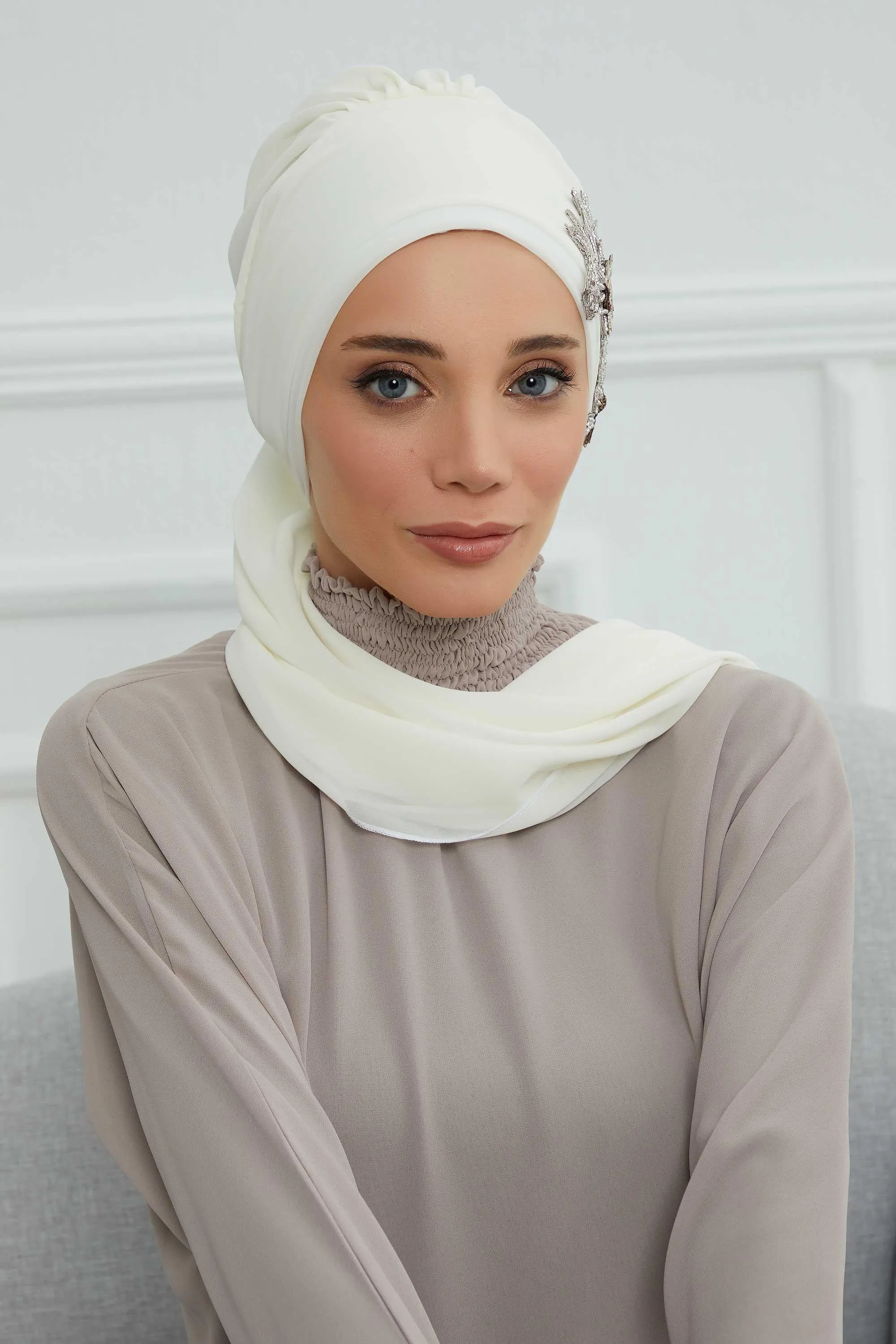 Instant Turban Chiffon Scarf Head Turbans with Gorgeous Unique Jewellery Stone Accessory For Women Headwear Stylish Elegant Design,HT-104
