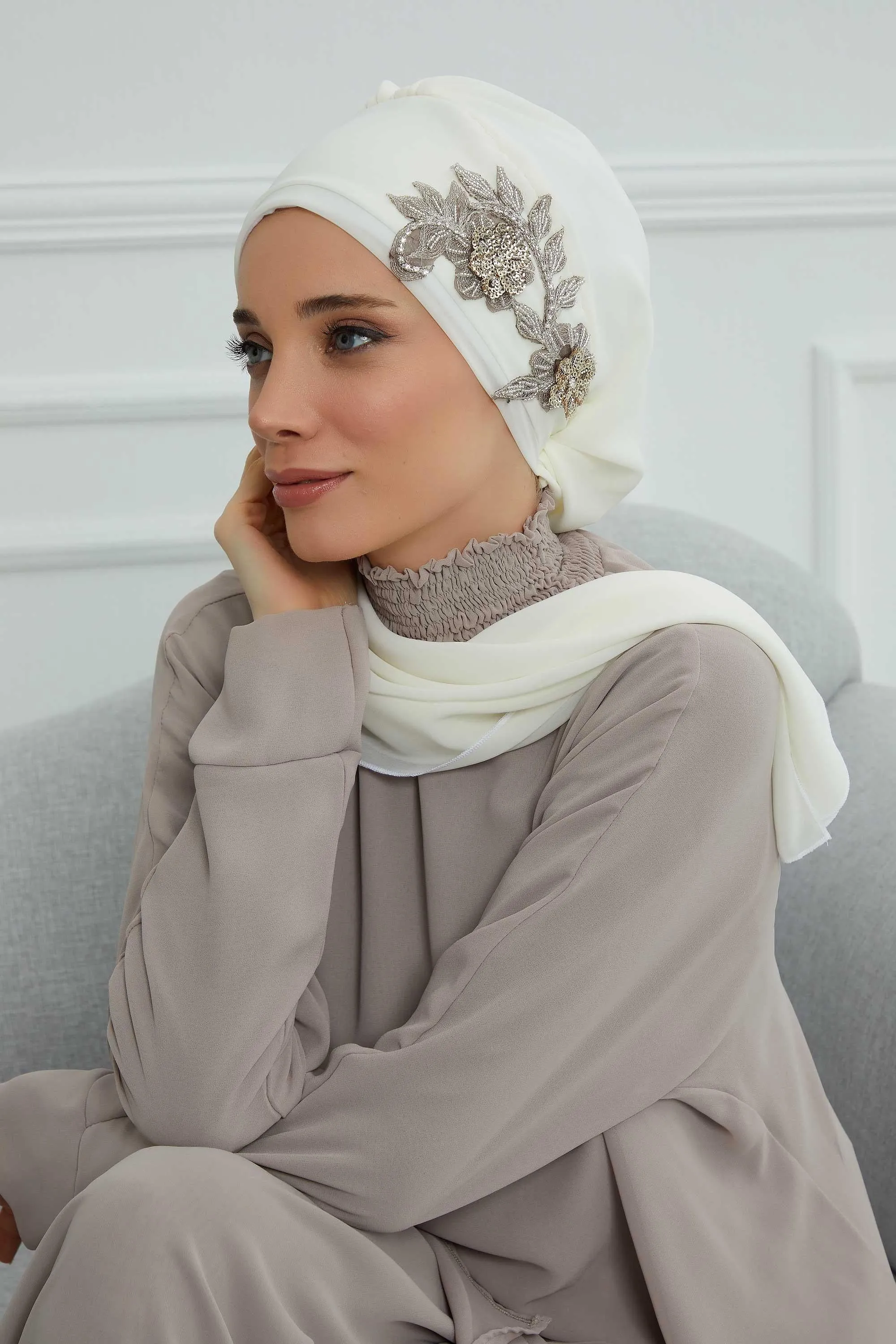 Instant Turban Chiffon Scarf Head Turbans with Gorgeous Unique Jewellery Stone Accessory For Women Headwear Stylish Elegant Design,HT-104
