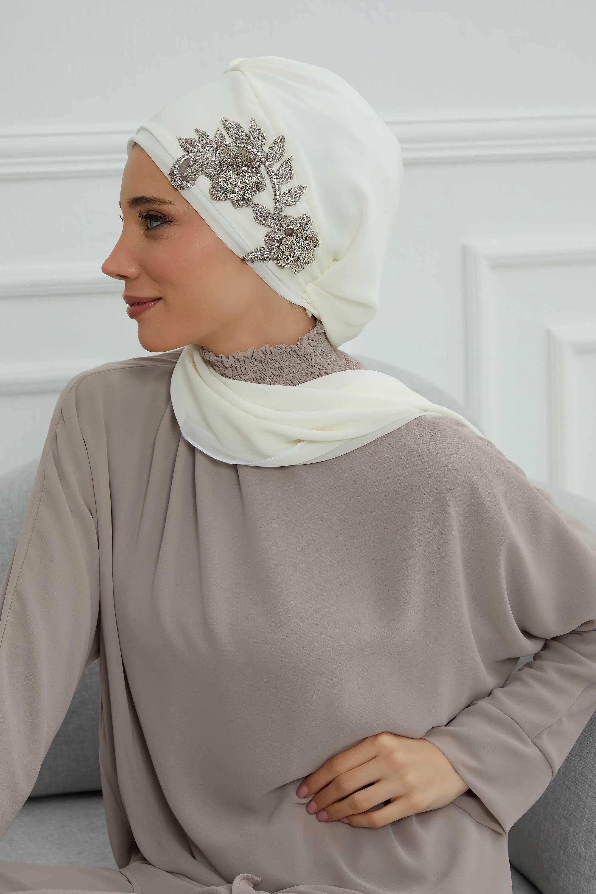 Instant Turban Chiffon Scarf Head Turbans with Gorgeous Unique Jewellery Stone Accessory For Women Headwear Stylish Elegant Design,HT-104